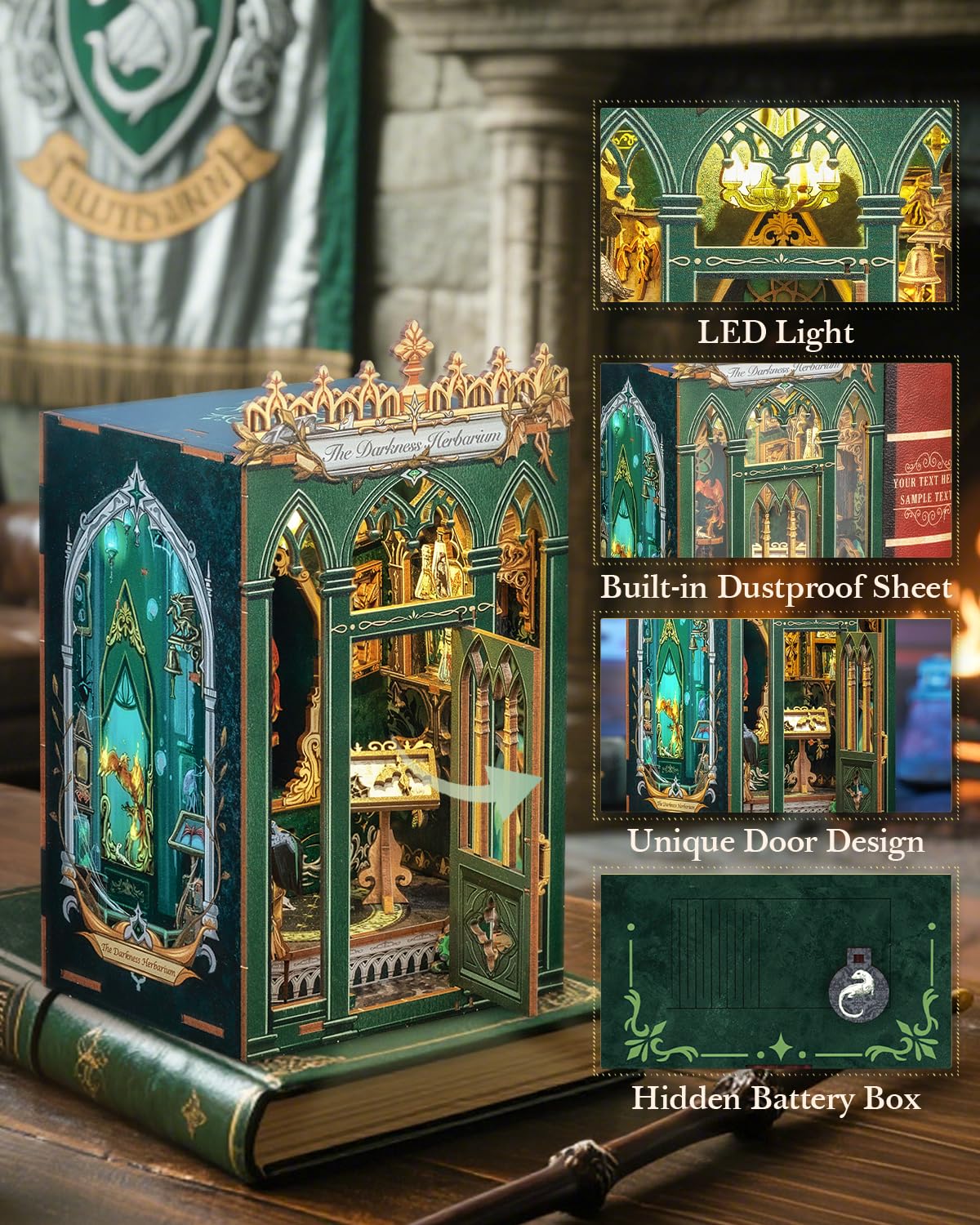 CUTEBEE Book Nook Kit - DIY Miniature House Magic Dollhouse Kit for Adults, Booknook Tiny House Bookshelf Decor 3D Wooden Puzzle, Gifts for Family, Friends (The Darkness Herbarium) 2