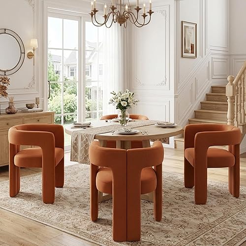 HNY Modern Orange Velvet Dining Chairs Set of 4, Upholstered