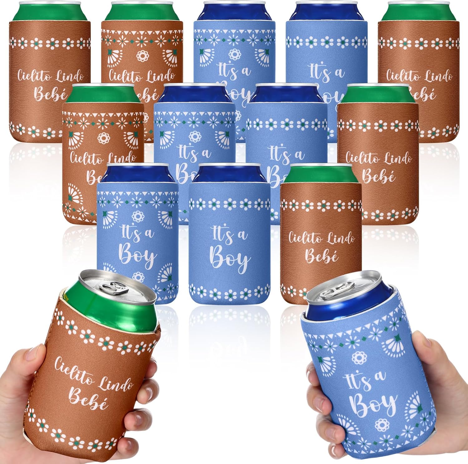 Suclain 32 Pack Cielito Lindo Party Can Cooler Sleeves Beer Drink Can Bottle Cooler Collapsible for Cielito Lindo Baby Shower Decorations Mexican Birthday Gender Reveal Party Supplies (It's A Boy)