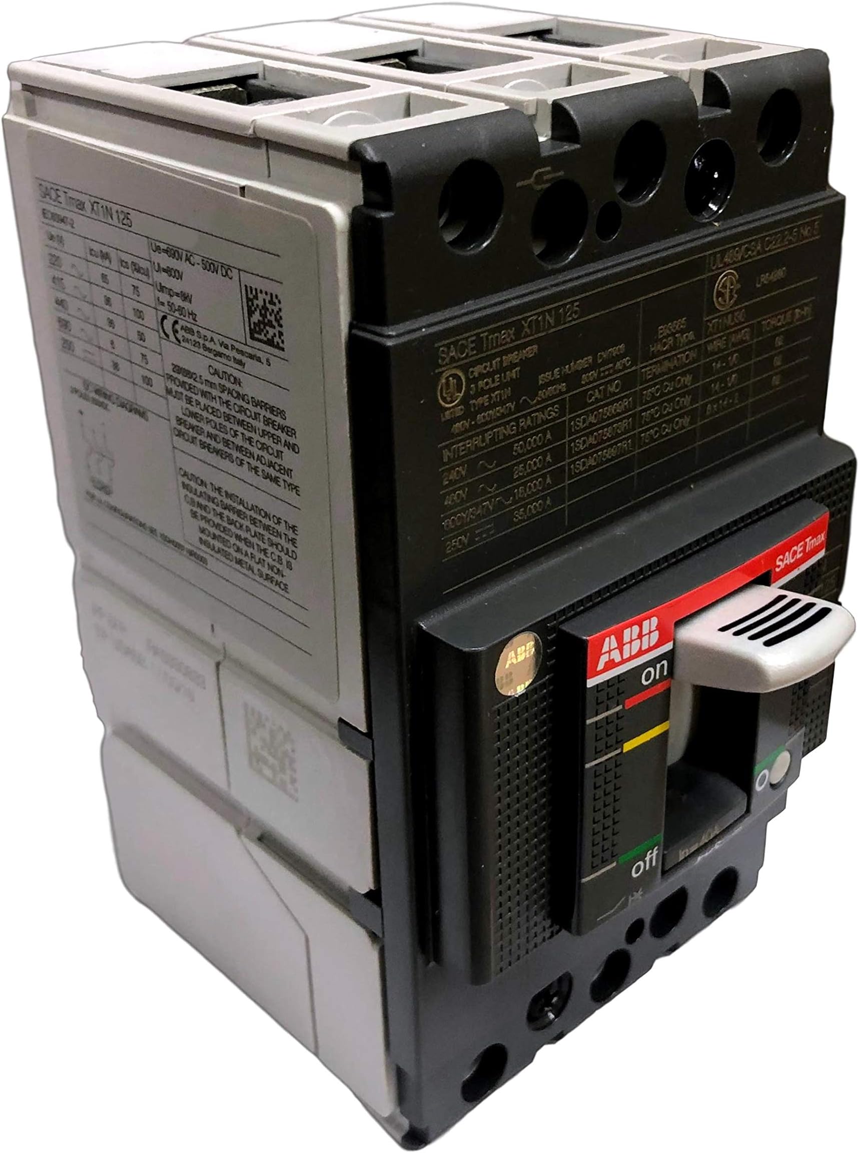 Brown BOVERI XT1NU3100AFF000XXX 100 AMP, 3 Pole, Circuit Breaker, Global Reference Number: 1SDA074646R1, Molded CASE, SACE TMAX UL/CSA, TMF, XT1N 125