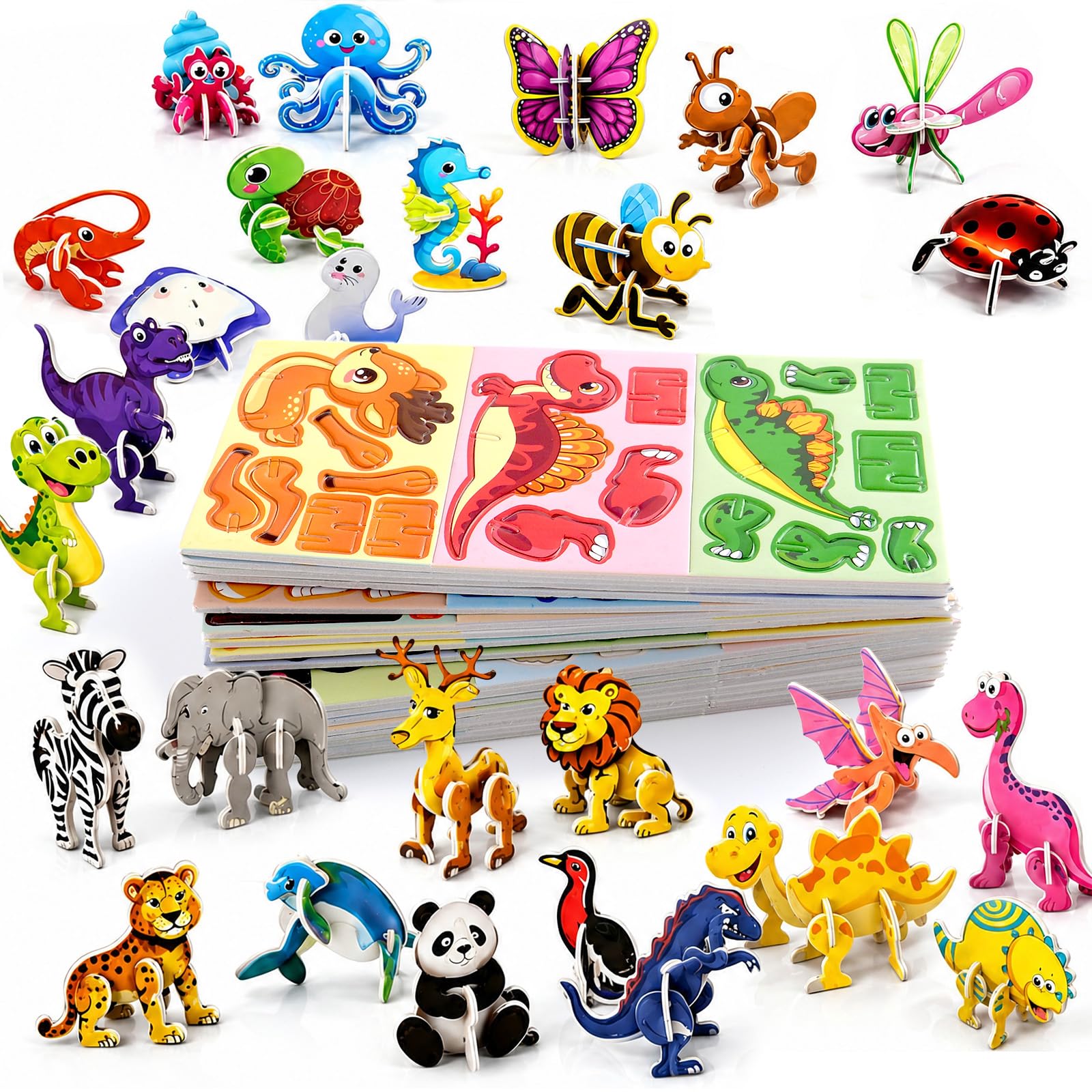 100 PCS 3D Cartoon Animals Jigsaw Puzzle, Versatile Engaging 3D Puzzle Set