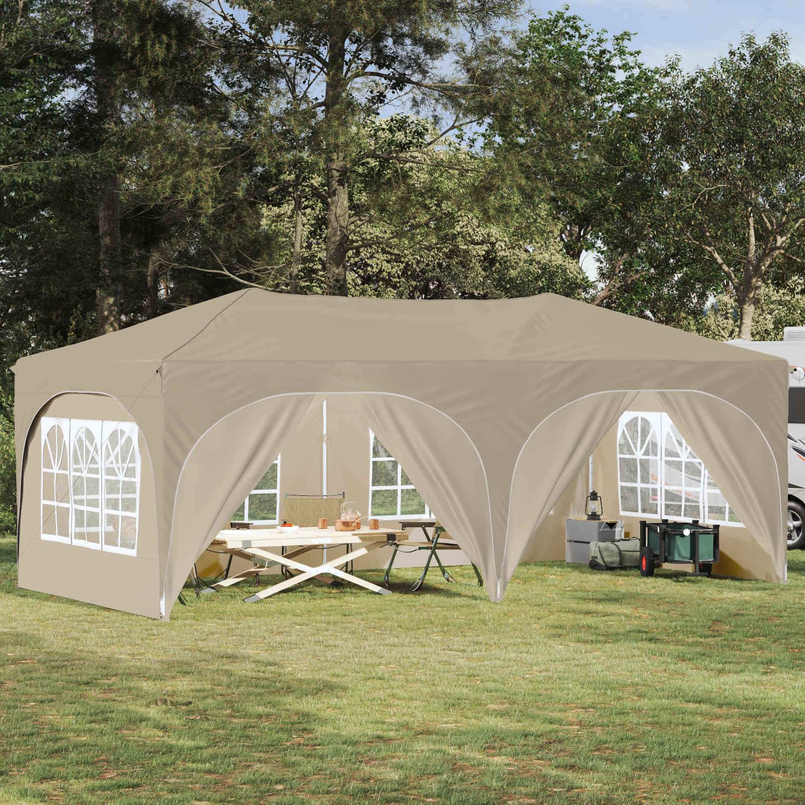 Carpa para fiestas 575x288 cm con 6 paredes cenador plegable color crema