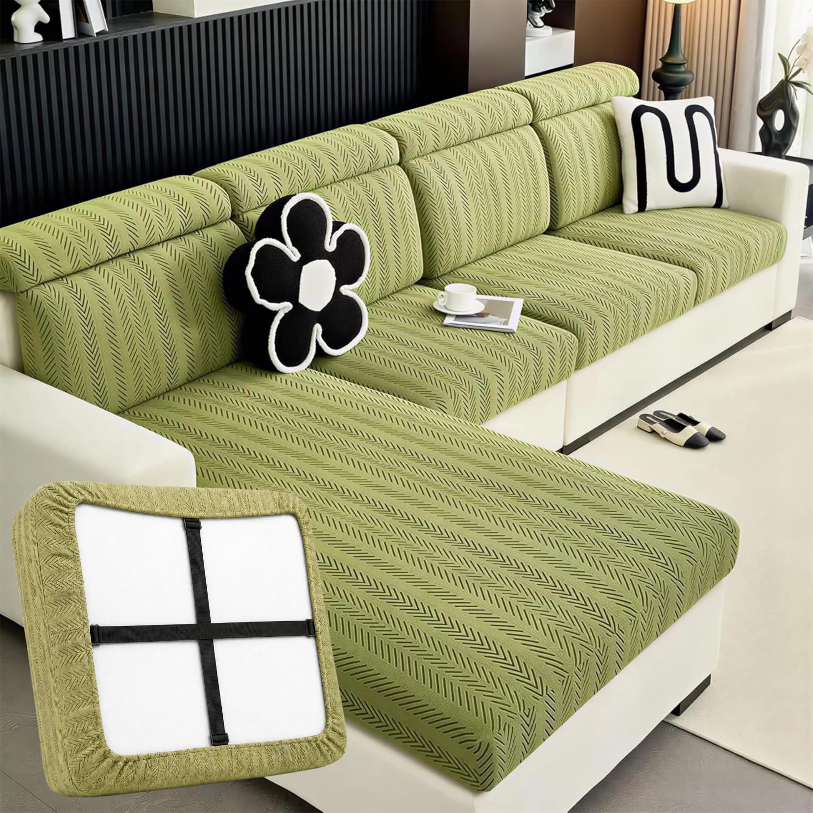 Photo 1 of DiiuuAII Stretch Couch Cushion Covers with Adjustable Buckle
