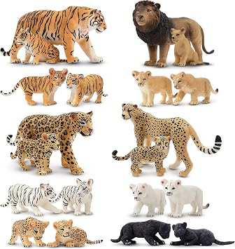 Toymany 20PCS Realistic Jungle Animals Figure Playset Includes Lion, Tiger, Cheetah, Leopard Figurines with Cubs, Cake Toppers Christmas Birthday Gift for Kids Toddlers