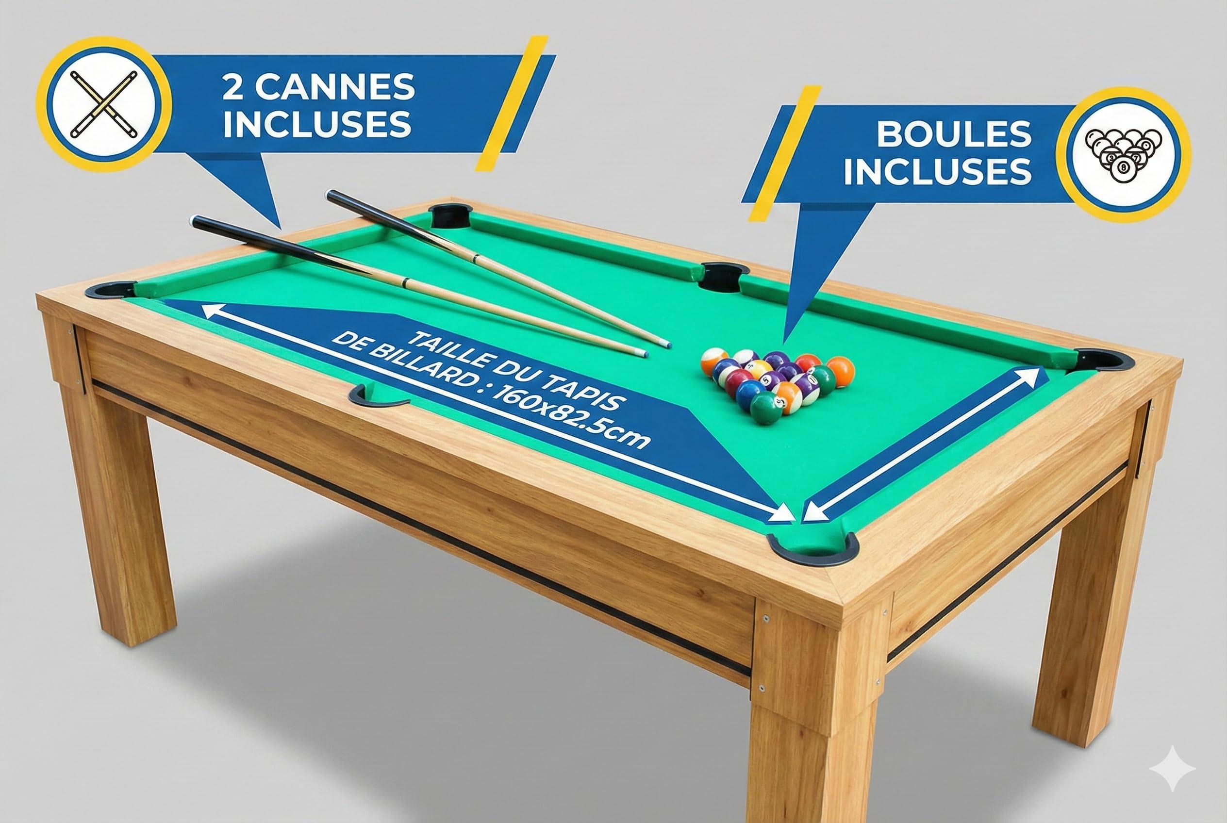 CONCEPT USINE | Table à Manger Multi-Jeux Atlanta | Billard et Ping-Pong Intégrés | Plateau Réversible | Gain de Place et Multi-Fonctions | Accessoires Inclus | Idée Cadeau Jeu, Famille et Décoration