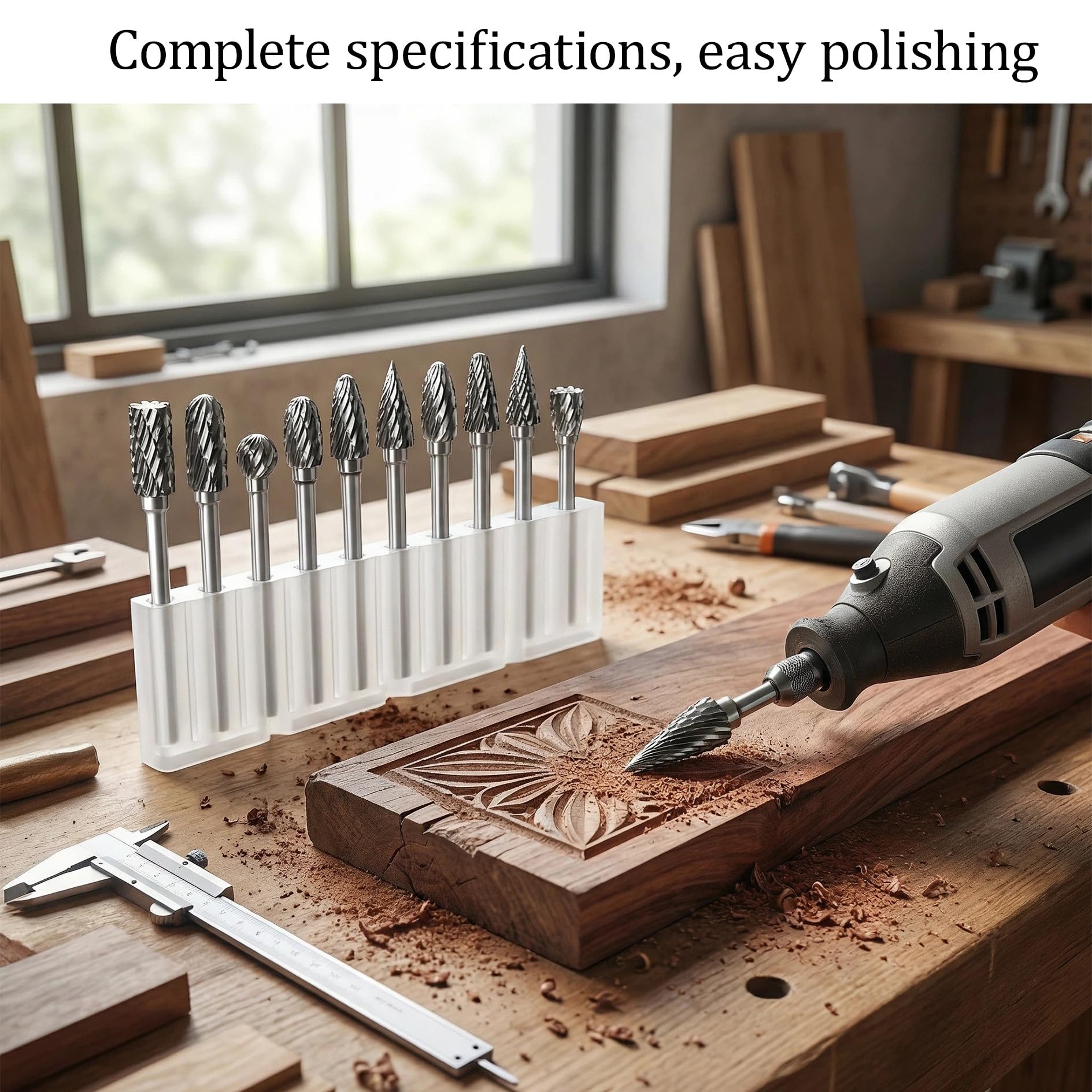 Set di frese rotanti in carburo di tungsteno – 10 pezzi con doppio taglio e stelo da 1/8" – per intaglio in legno, incisione, foratura, lucidatura, lavorazione del metallo, modellismo e finitura