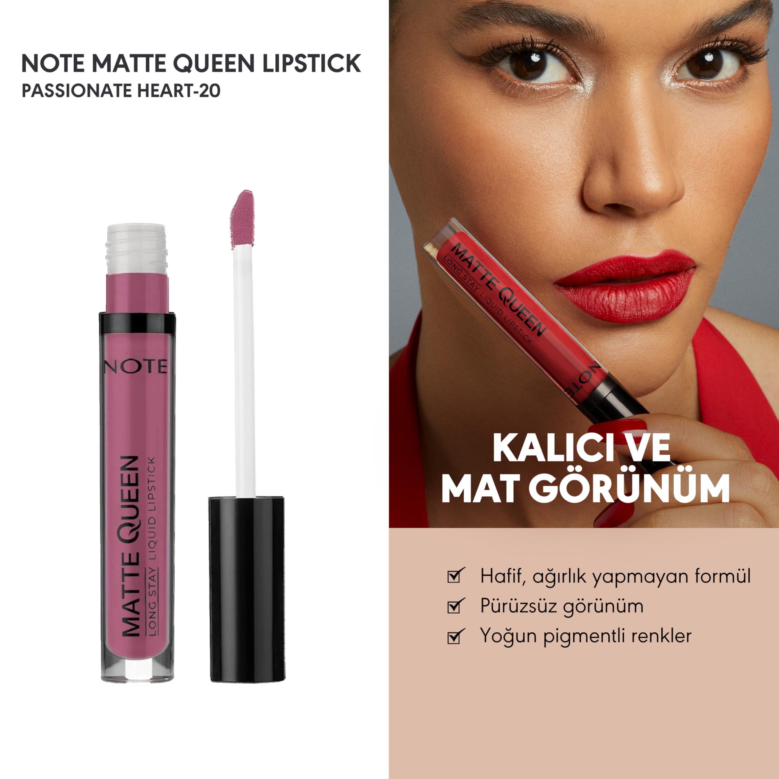 Note Cosmetics Matte Queen Lipstick 20 Passionate Heart Kalıcı Likit Ruj, Mor