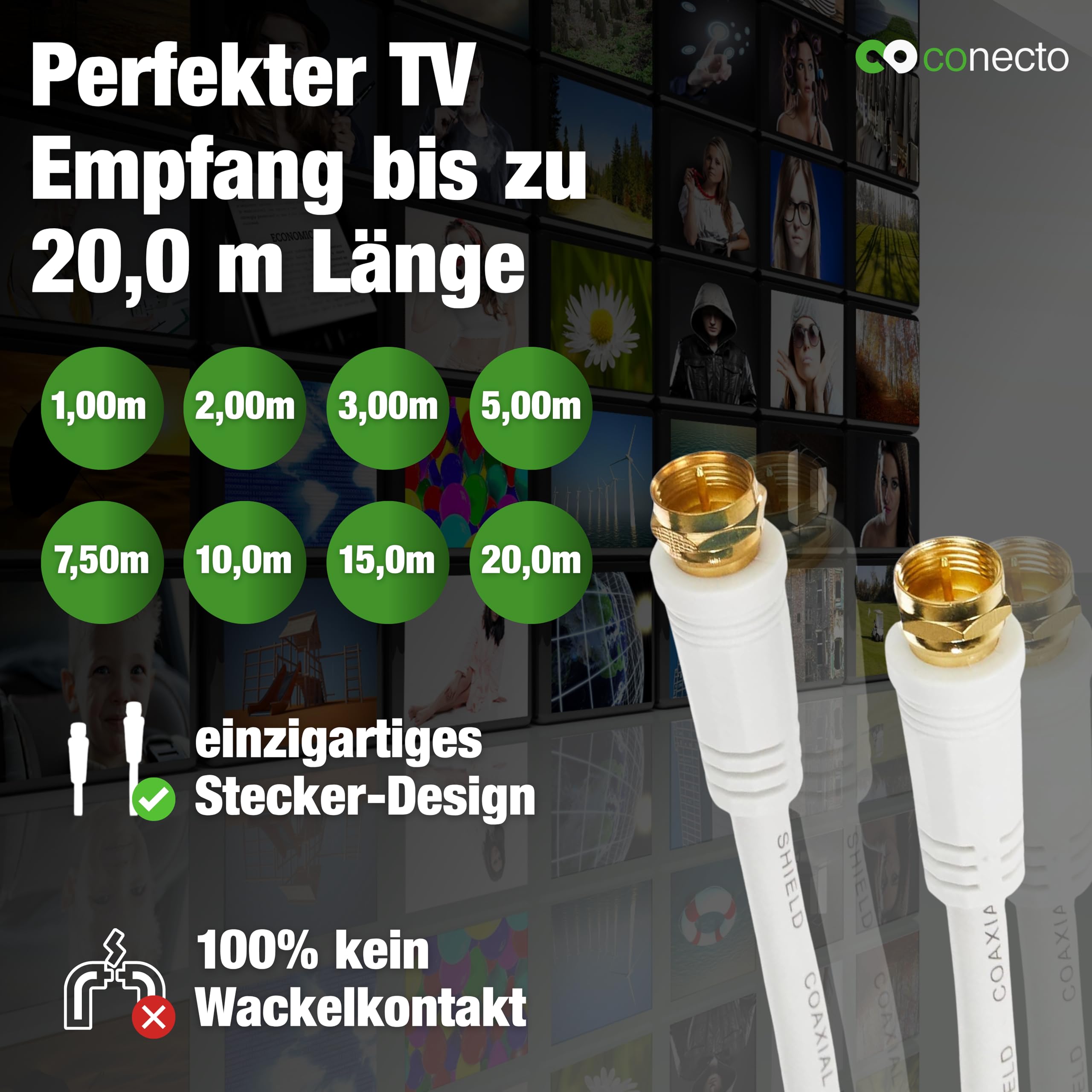 conecto Kabel antenowy SAT, kabel koncentryczny - wtyczka do wtyczki, biały, 5,00 m