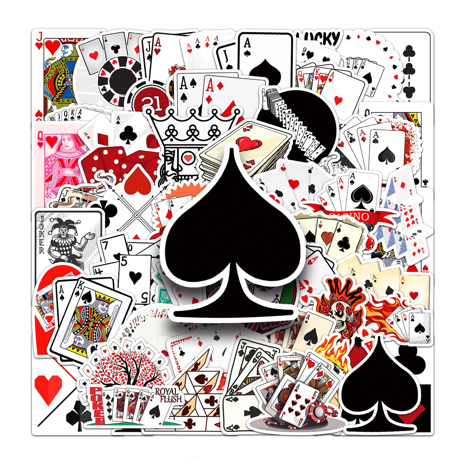 Poker Ace Kleidung Aufkleber - 50 Stück Skateboard Graffiti Stickers für Motorräder, Fahrrad, Snowboard, Gepäck, Laptop, Auto, Koffer - Wasserdichte Vinyl für Kinder und Jugendliche