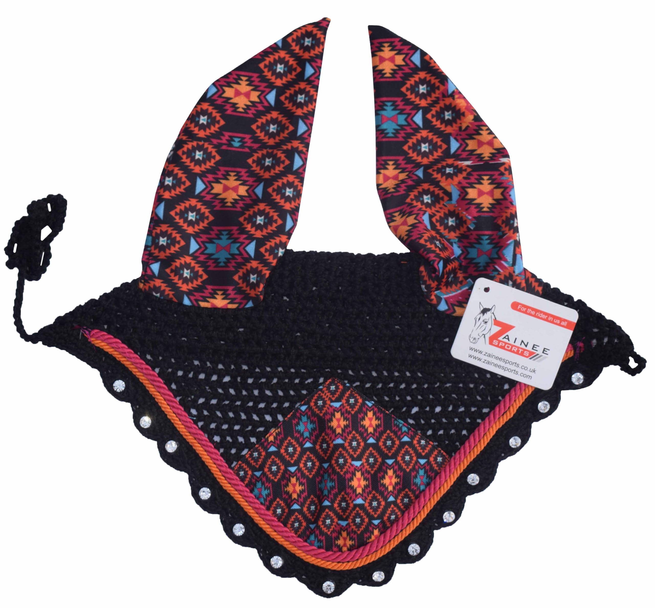 ZAINEE SPORTS Aztec Print Saddle Pad Set with Matching Ear Bonnet – Print Horse Riding Gear – Non-Slip & Breathable/English Show (Horse/Full)