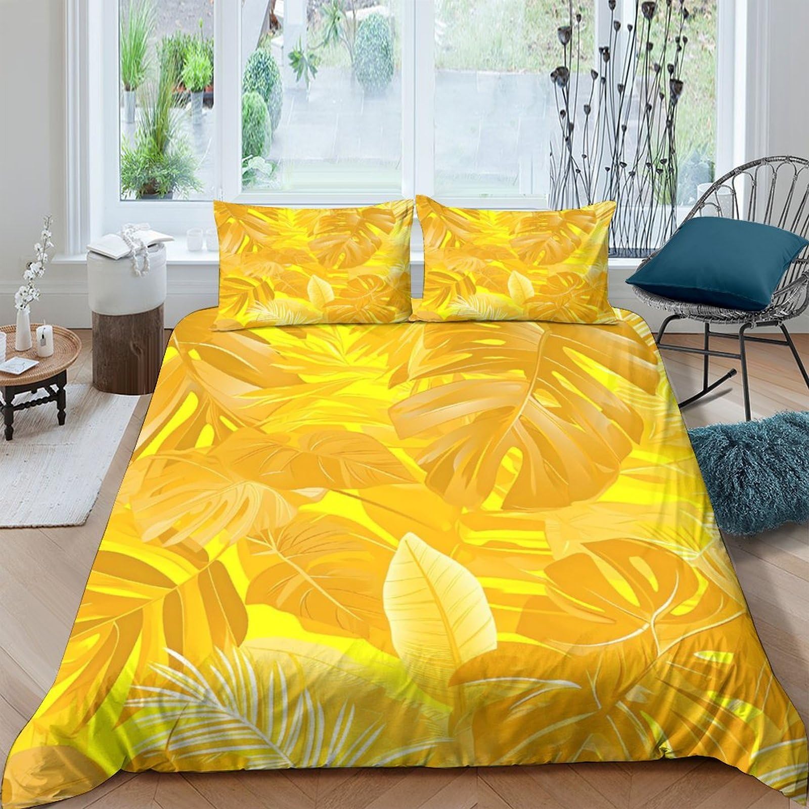 Ctjqhvkz Style-1 3D Printed Lemon Leaf Fitted Sheet Microfiber Yellow Bed Cover For Bedroom Guest Room Mattress Protection Decor Single（135X200cm）