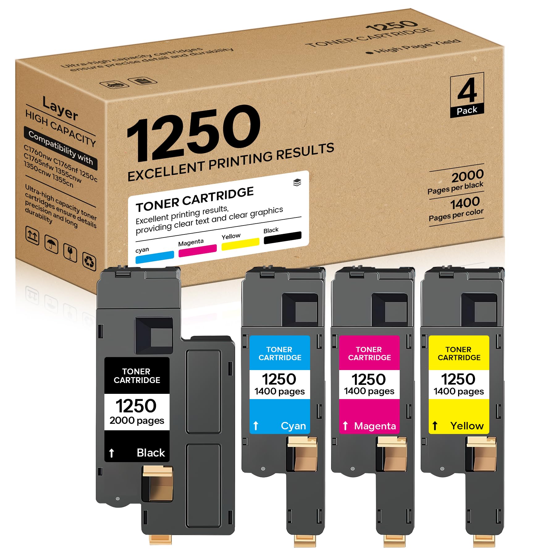 Layer 810WH 1250 C1760nw High Yield Toner Cartridge 4-Pack Compatible Replacement for C1760nw C1765nf C1765nfw 1250 1250c 1350cnw 1355cn 1355cnw