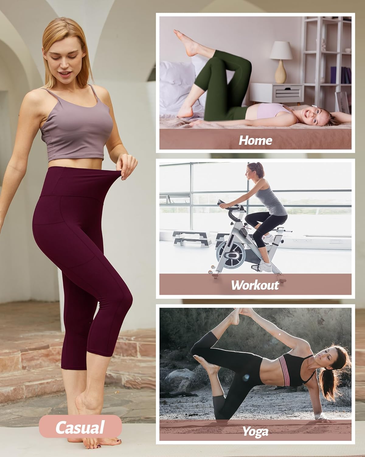 NexiEpoch 4 Pack Leggings for Women - High Waisted Tummy Control Soft Black Capri Yoga Pants with Pockets for Workout - Image 5