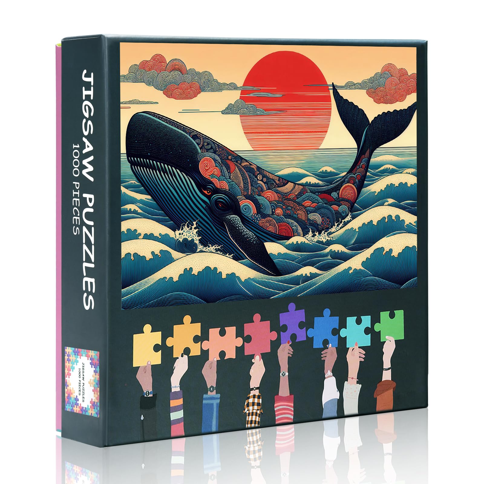 Ukiyoe Jigsaw Puzzles for Adults 1000 Pieces, Japanese Style Whale Painting Puzzles 1000 Piece, Difficult Impossible Challenges, 19.5 x 27.5 Inch