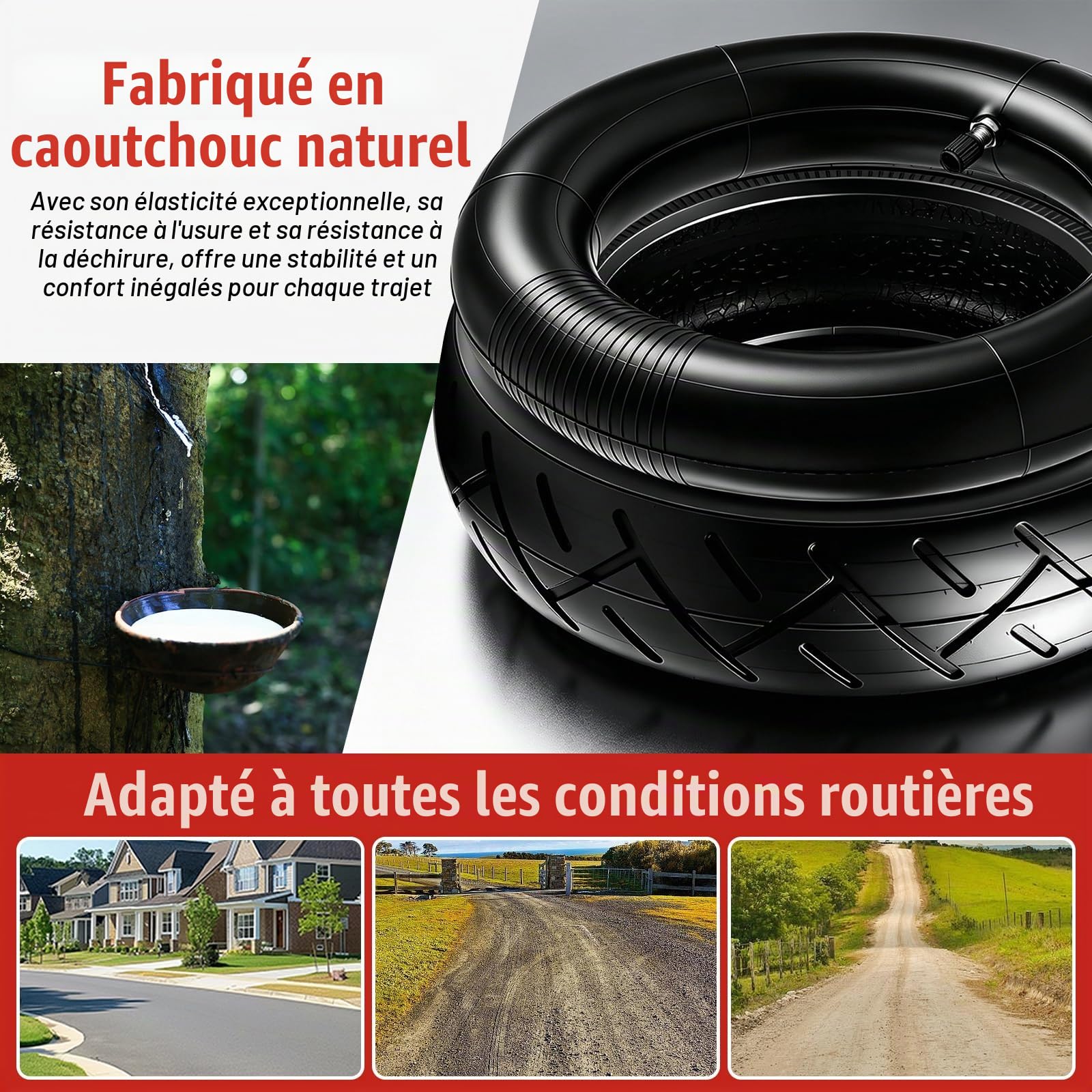 Pneu Trotinette Electrique 10x2.125, Chambre à Air 10x2.125 Renforcée, Pneu 10 x 2,125 et Tuyau en Caoutchouc 30 % Plus épais Avec Valve Droite, Compatible avec la Plupart des Scooters