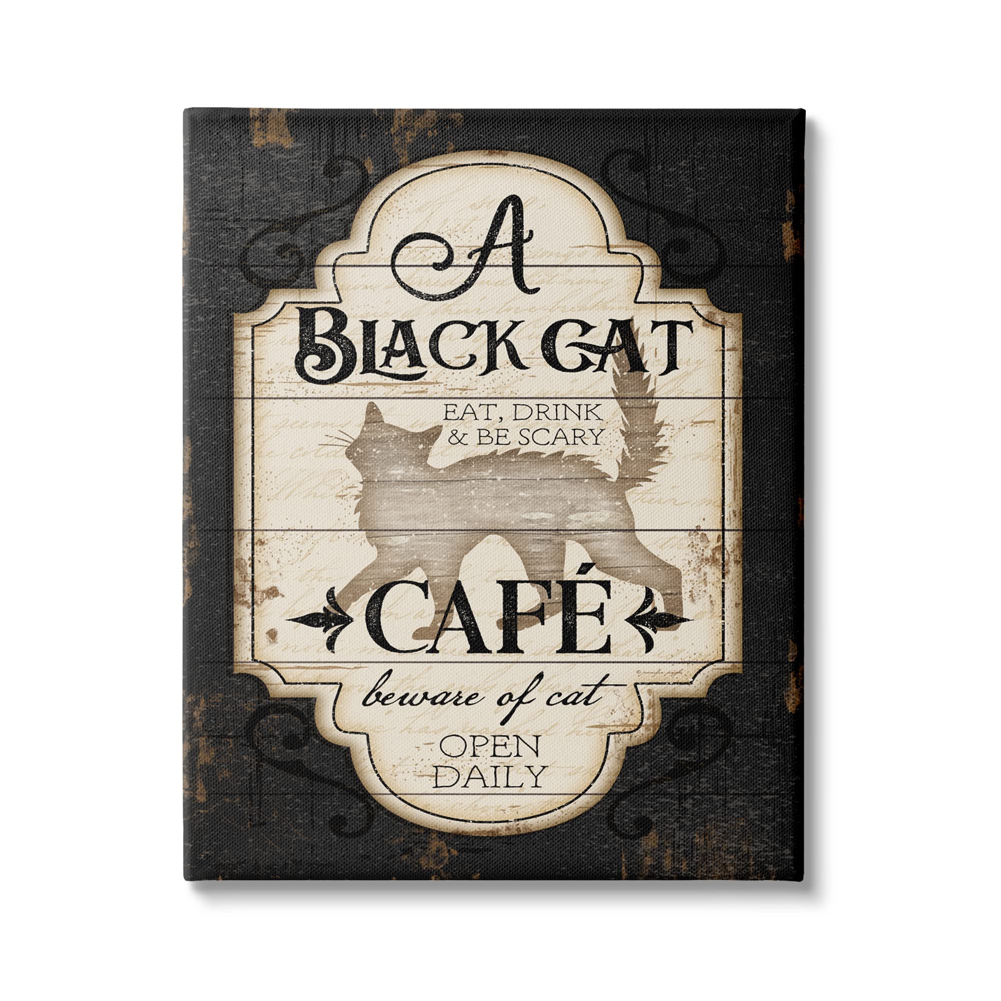 Stupell Industries Black Cat Café Vintage Halloween Sign Spooky Witch, Designed by Jennifer Pugh Canvas Wall Art, 16 x 20
