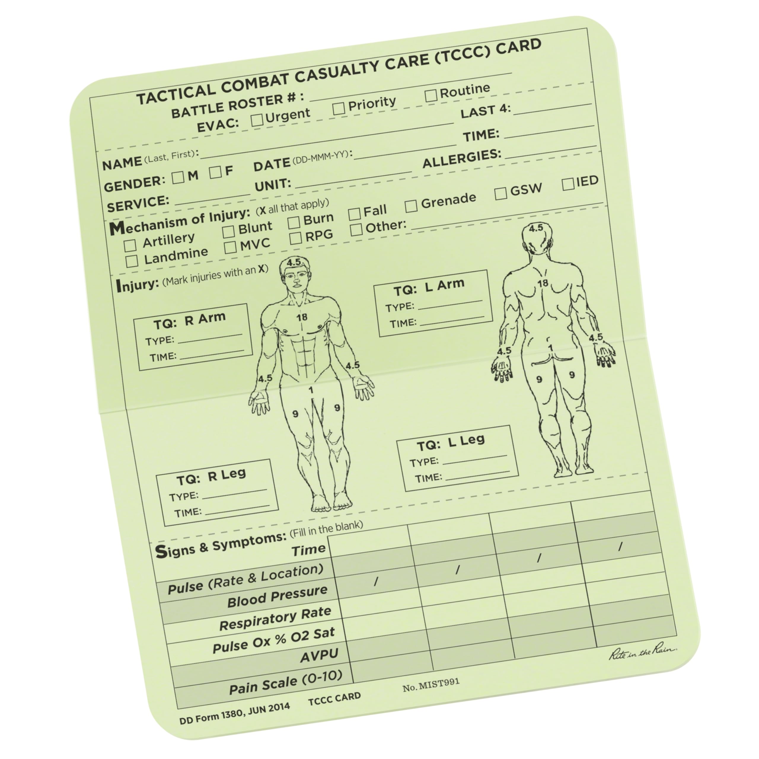Rite in the Rain All-Weather Combat Card, Tactical Combat Casualty Care Card (TCC/MIST), 6" x 5", 50 Weatherproof Cards (No. MIST991) — image 1