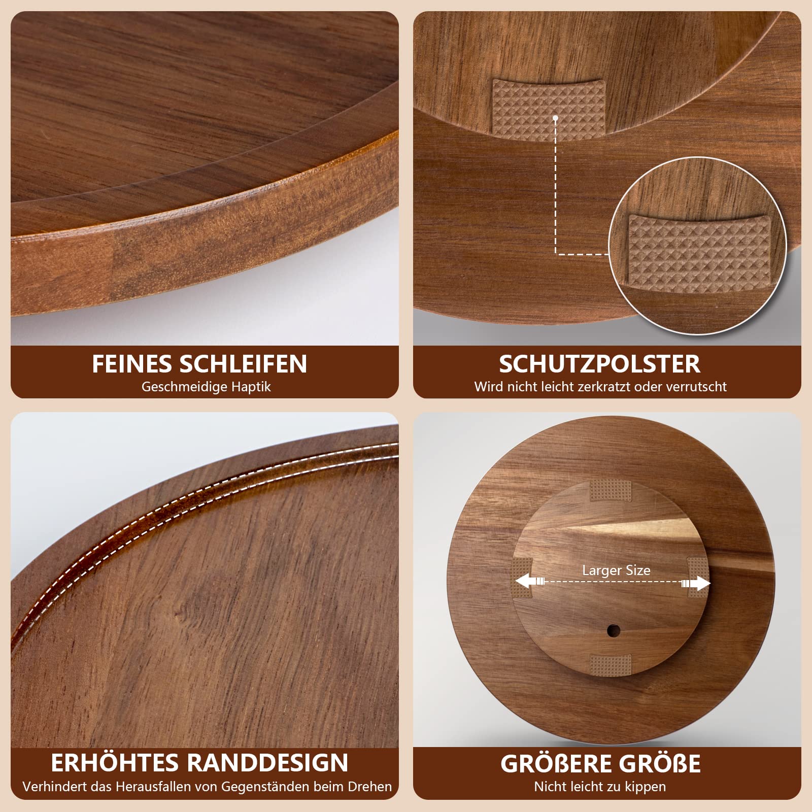 ANBOXIT Drehteller Organizer Lazy Susan, 30,5 cm Drehteller Akazie Holz
