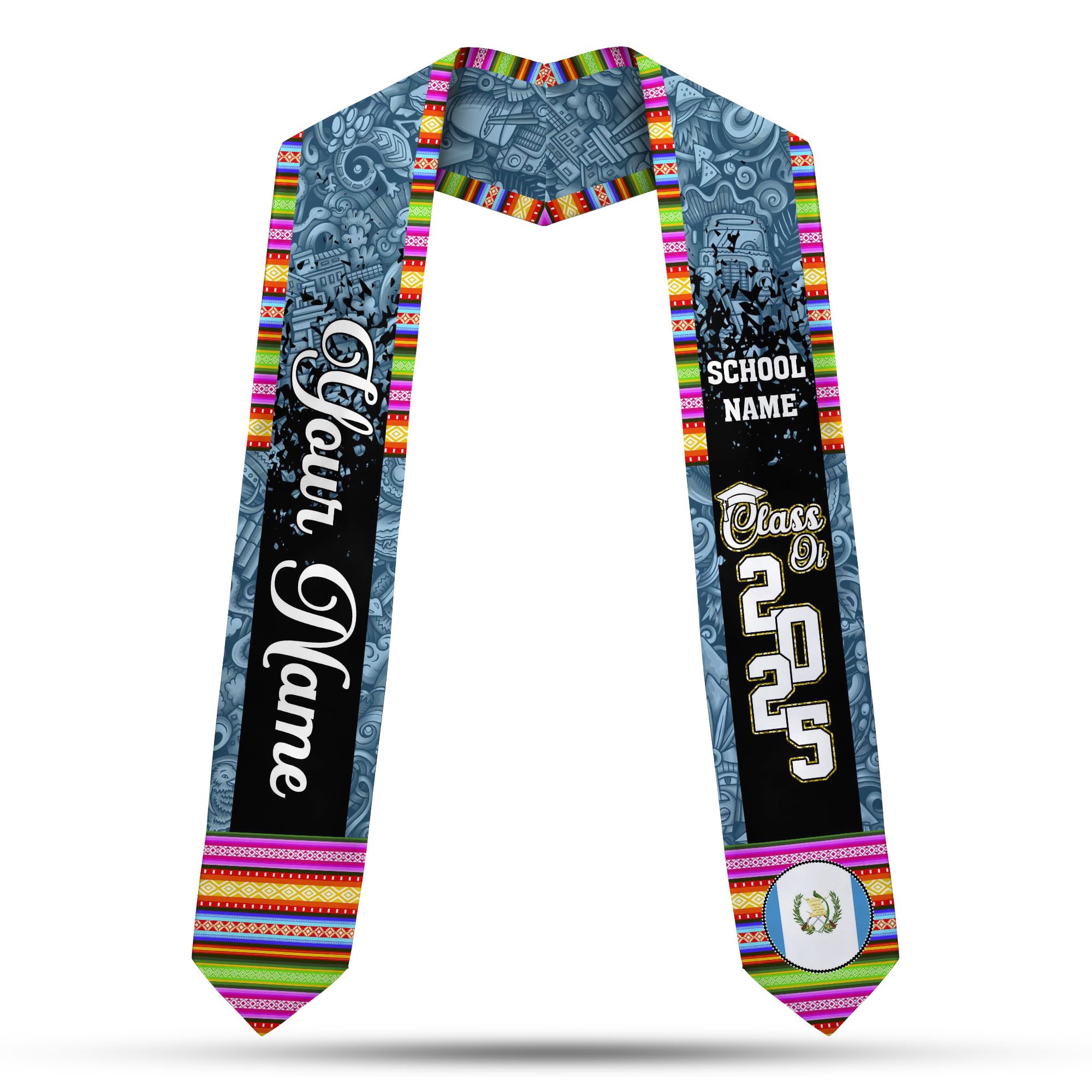 MonkeyVan Personalized Guatemalan Graduation Sash 2025,Custom Guatemala Flag Stole,Guatemala Graduation Stole Class of 2025 S187