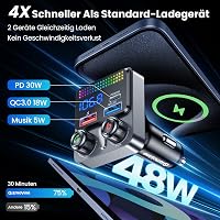 GizmoVine Bluetooth 5.4 FM Transmitter 48W Autós Töltő 3 Porttal PD30W QC3.0 2