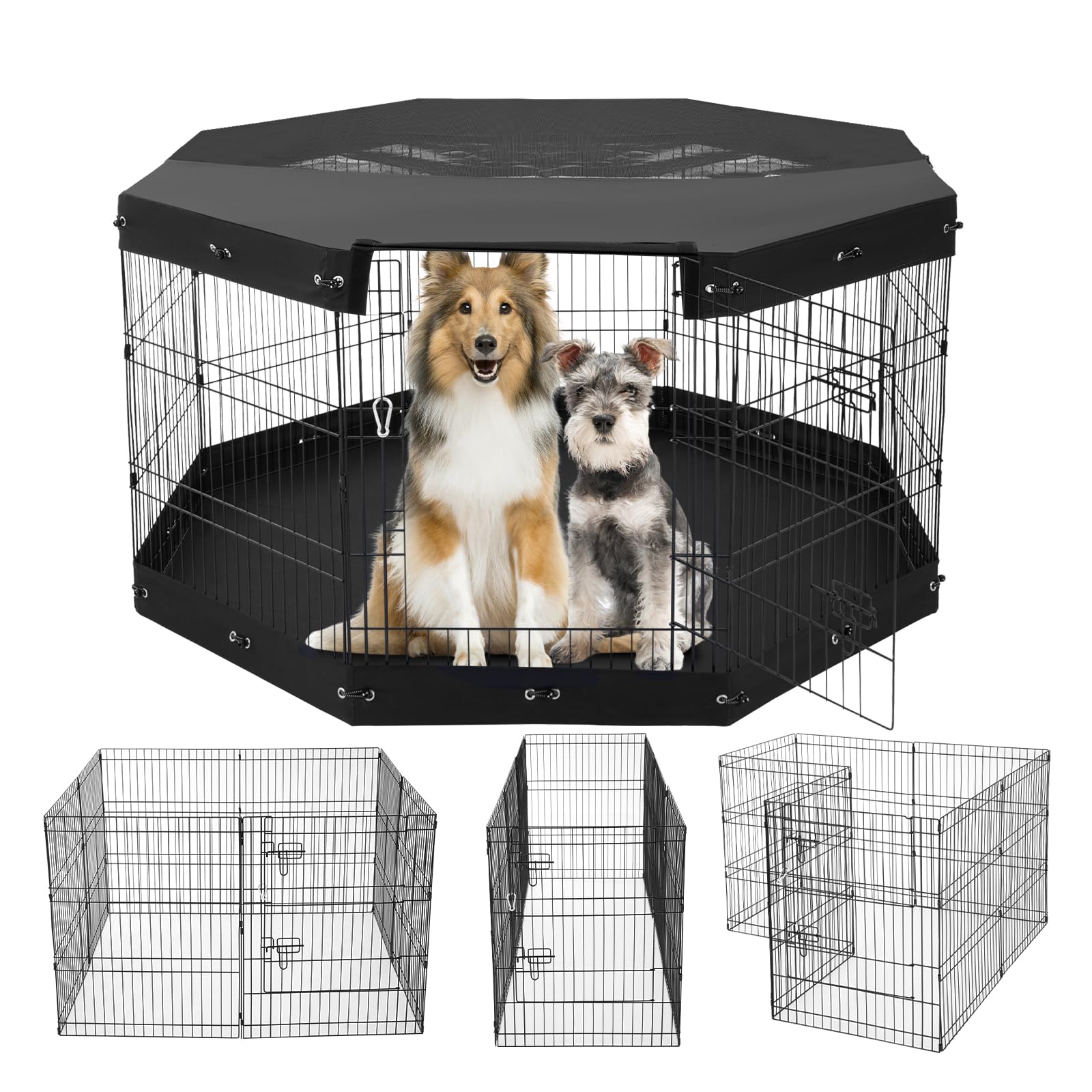 VEVOR Parc pour Chien 160x160x76 cm Enclos Chat Chiot Pliable 8 Panneaux, Clôture d'exercice en Métal avec Porte, Tapis, Housse de Protection, pour Petits Animaux de Compagnie, Intérieur, Extérieur