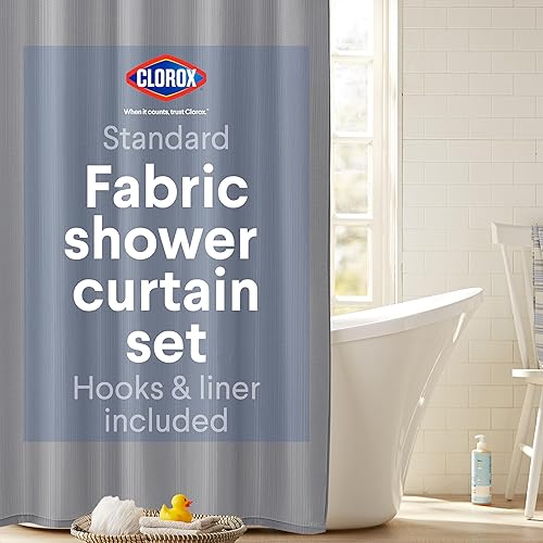 CLOROX Cortina de ducha de baño con forro de PEVA impermeable y ligero, tamaño estándar para baño, con imanes ponderados y 12 ganchos de metal, 70 x