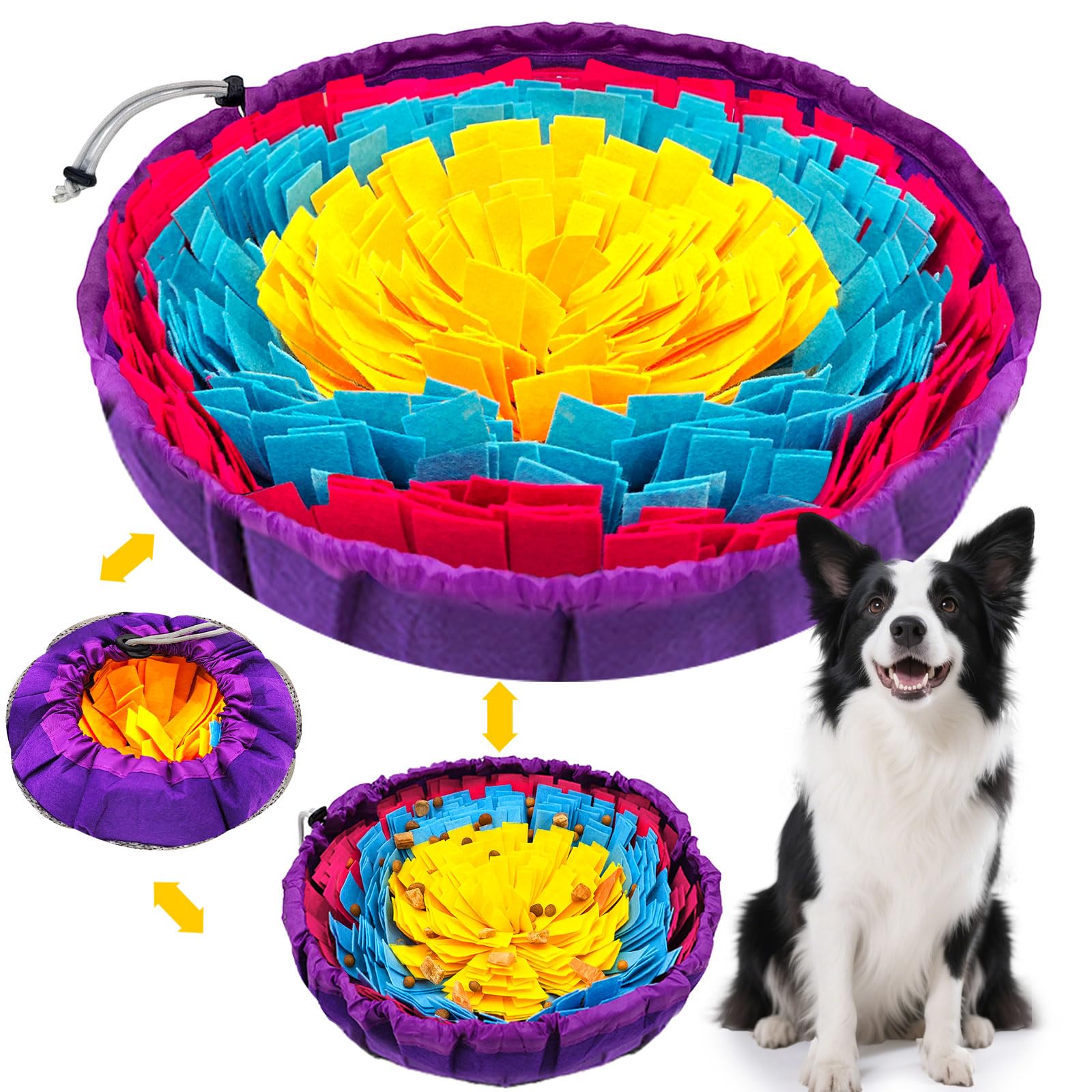 PETCARE Snuffle Mat for Dogs Adjustable Slow Feeder Bowl Interactive Enrichment Puzzle Toys for Small Medium Large Breed Dogs Cats Puppy Sniff Foraging Mats Mental Stimulation Treat Game, 19*19 inch