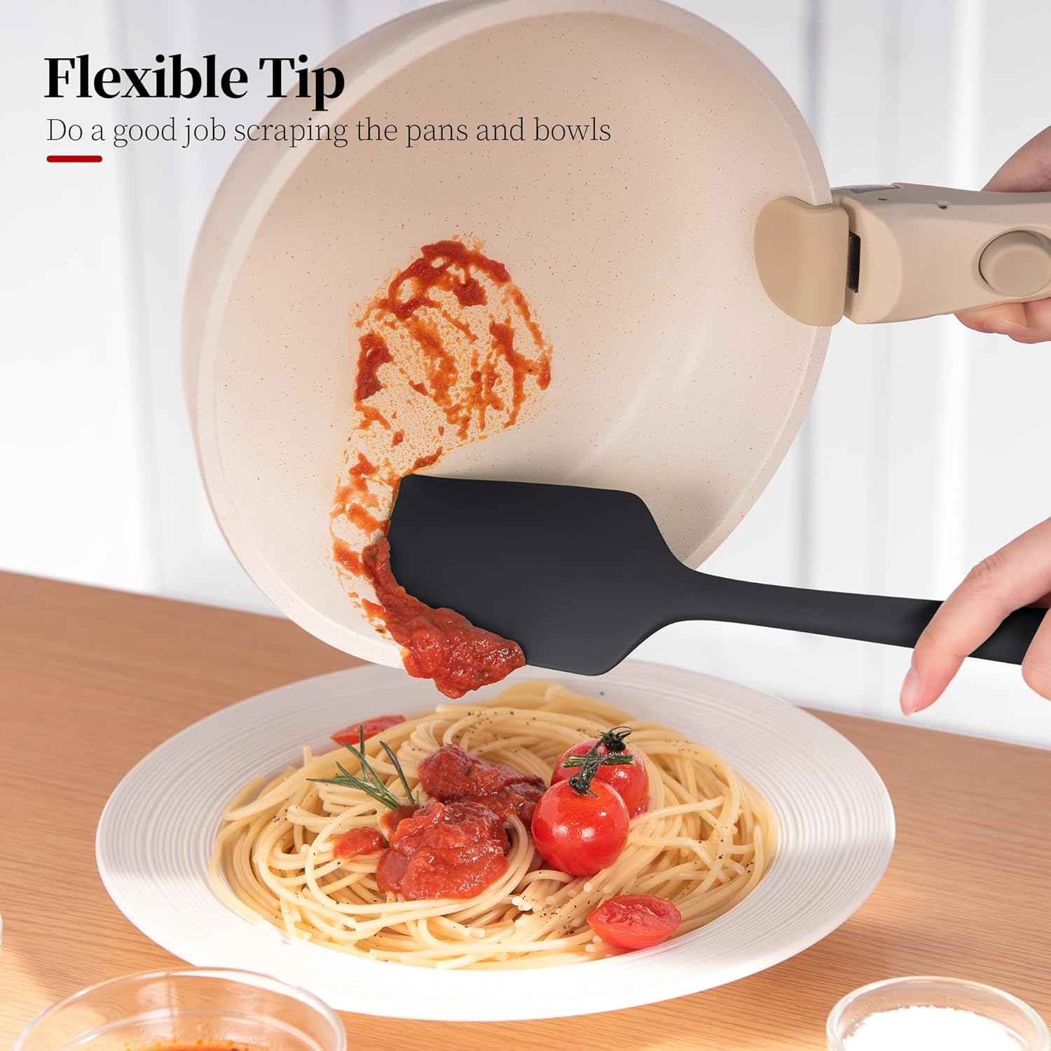 600ºF High Temp Spatula Set of 4 (Multi-4),and 600ºF Heat Resistant Silicone Spatula Set of 3 for Seamless Mixing, Folding, Scraping with Rubber Kitchen Essentials (Black)