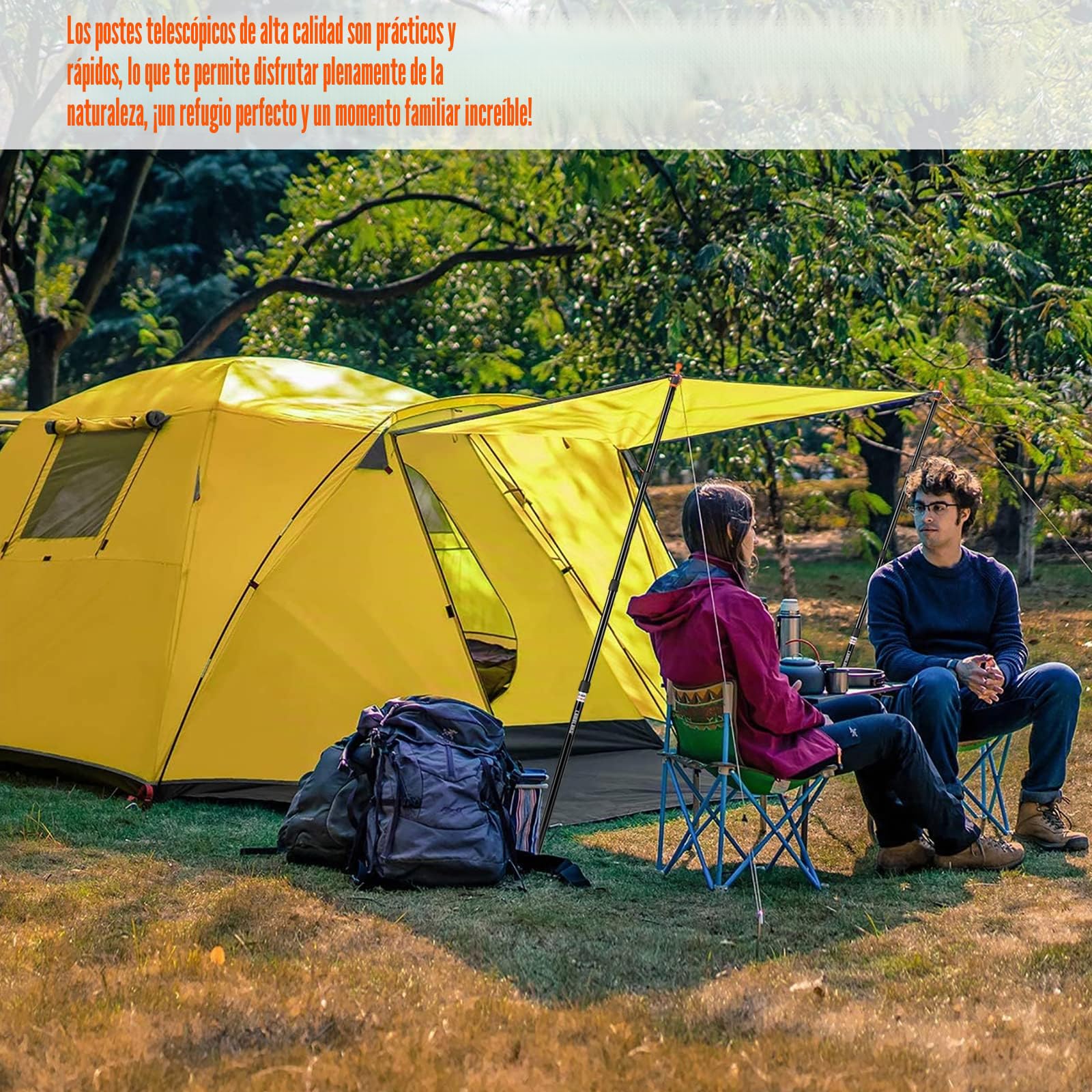 CAMULAND Barras Telescópicas para Tienda de Campaña - Ajustables, Resistentes al Agua y Viento, Portátil Ligero para Camping, Senderismo, Hamaca (2 Unidades)
