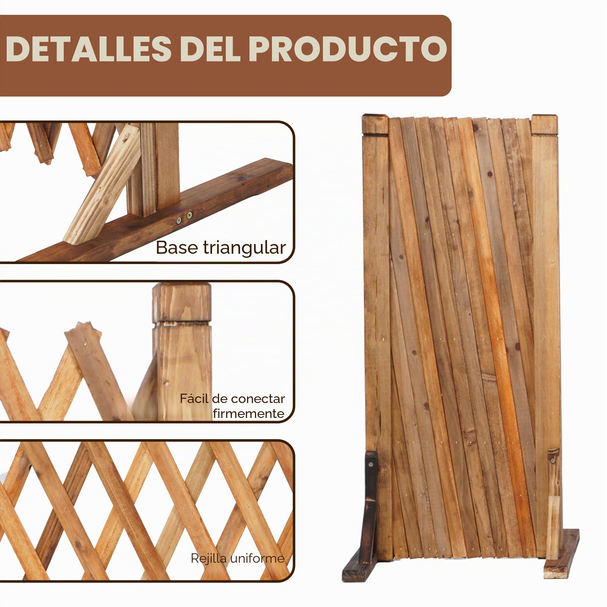 Paquete de 2 paneles valla expansible madera extensible 34-160 cm, panel plegable independiente interior-exterior jardín patio mascotas, 80 cm