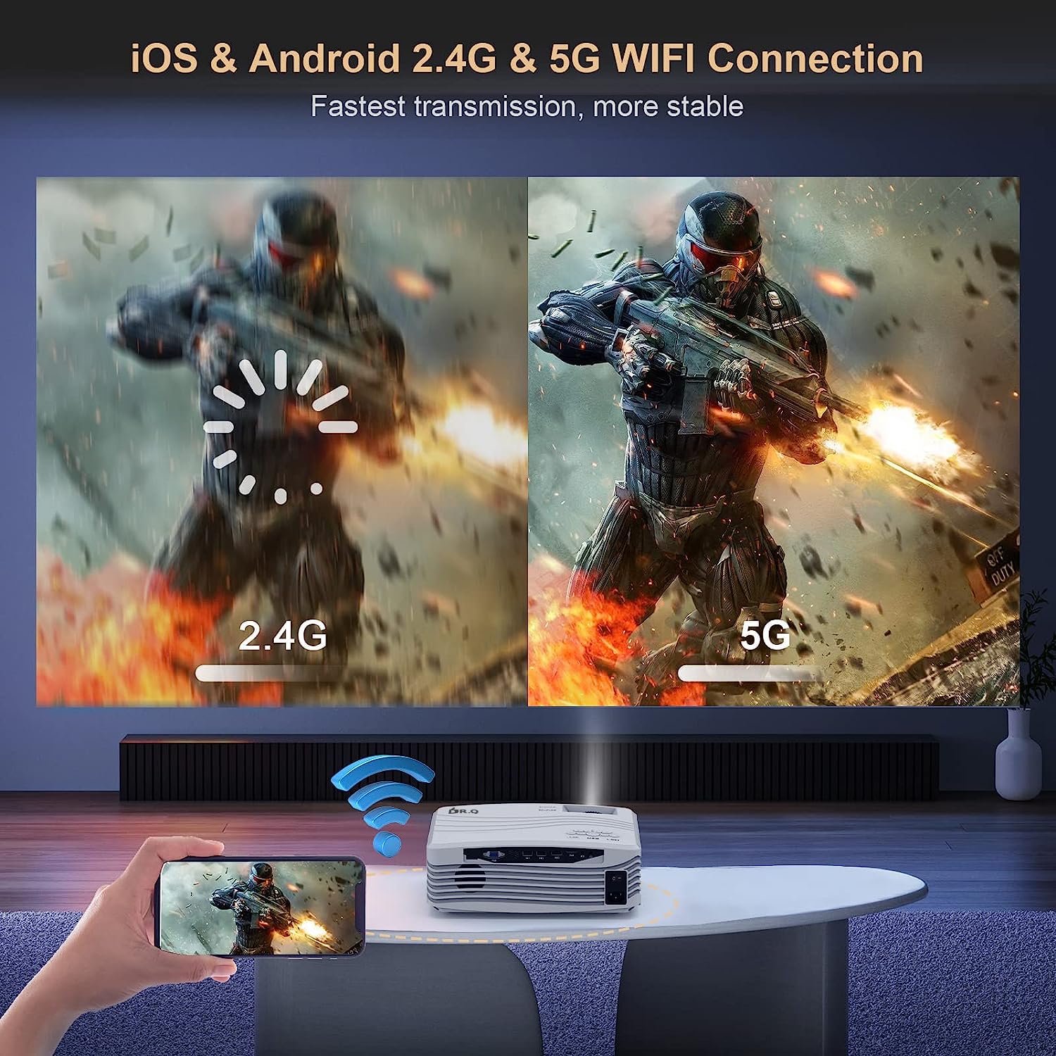 Vidéoprojecteur natif 1080P Full HD 5G WiFi 4K écran 300" portable