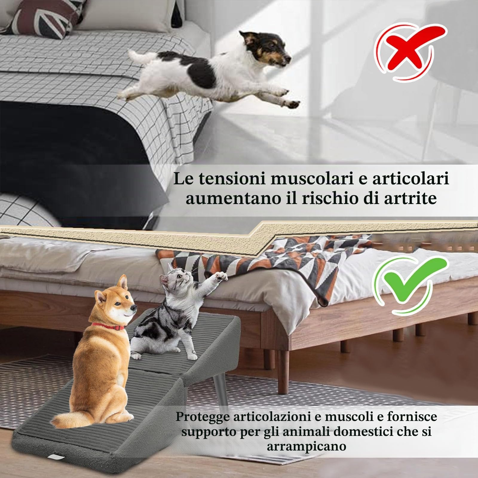 Scalini per Cani, Rampa per Cani Divisa in Due per Divano Letto Auto, Scale Multifunzionali di Piccola Media e Grande Taglia, Rampa per Animali Domestici con Superficie Antiscivolo,Nero