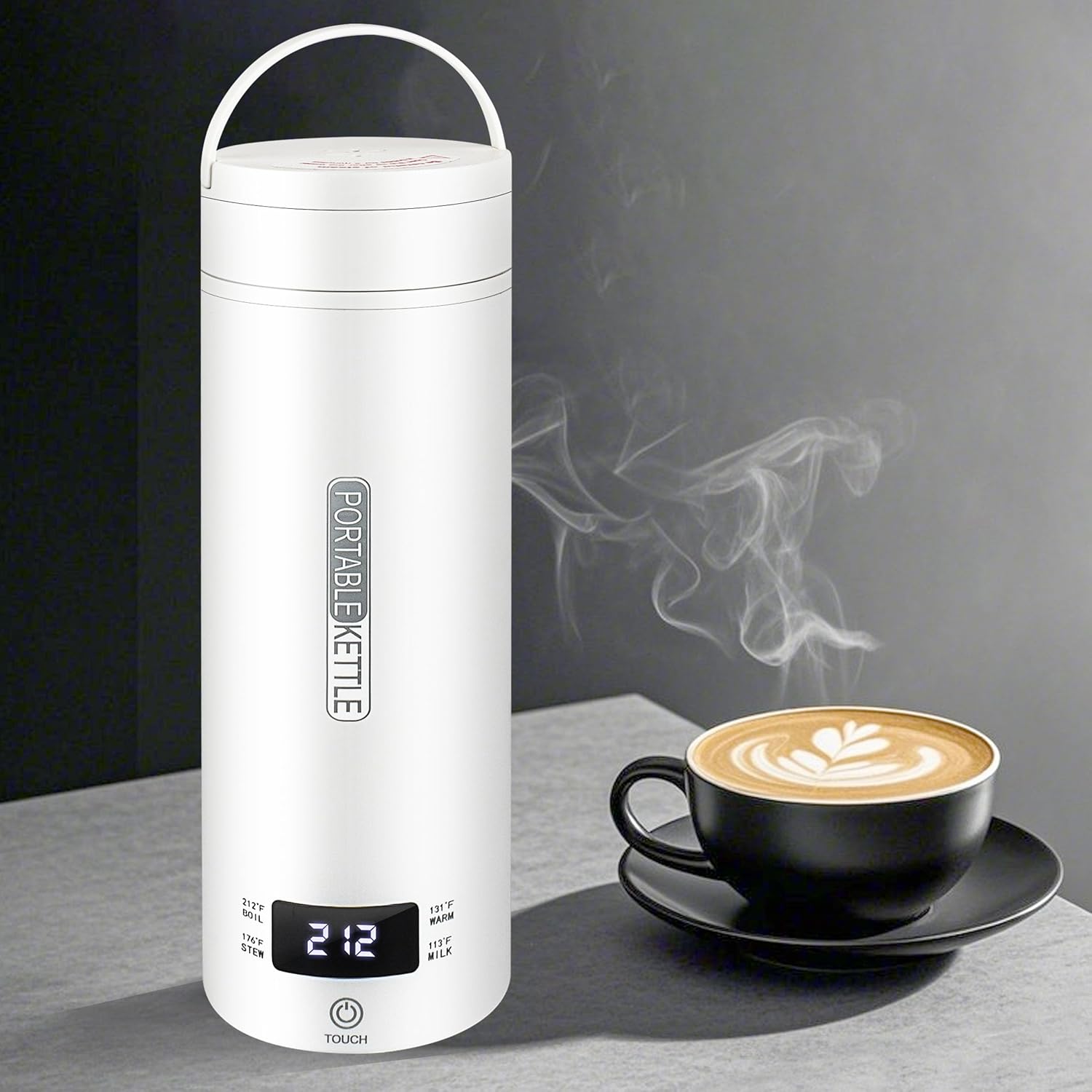 Hervidor eléctrico portátil de viaje, mini hervidor de agua caliente de acero inoxidable 316 de 15.2 fl oz, 4 controles de temperatura, pantalla