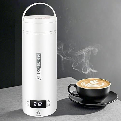Hervidor eléctrico portátil de viaje, mini hervidor de agua caliente de acero inoxidable 316 de 15.2 fl oz, 4 controles de temperatura, pantalla