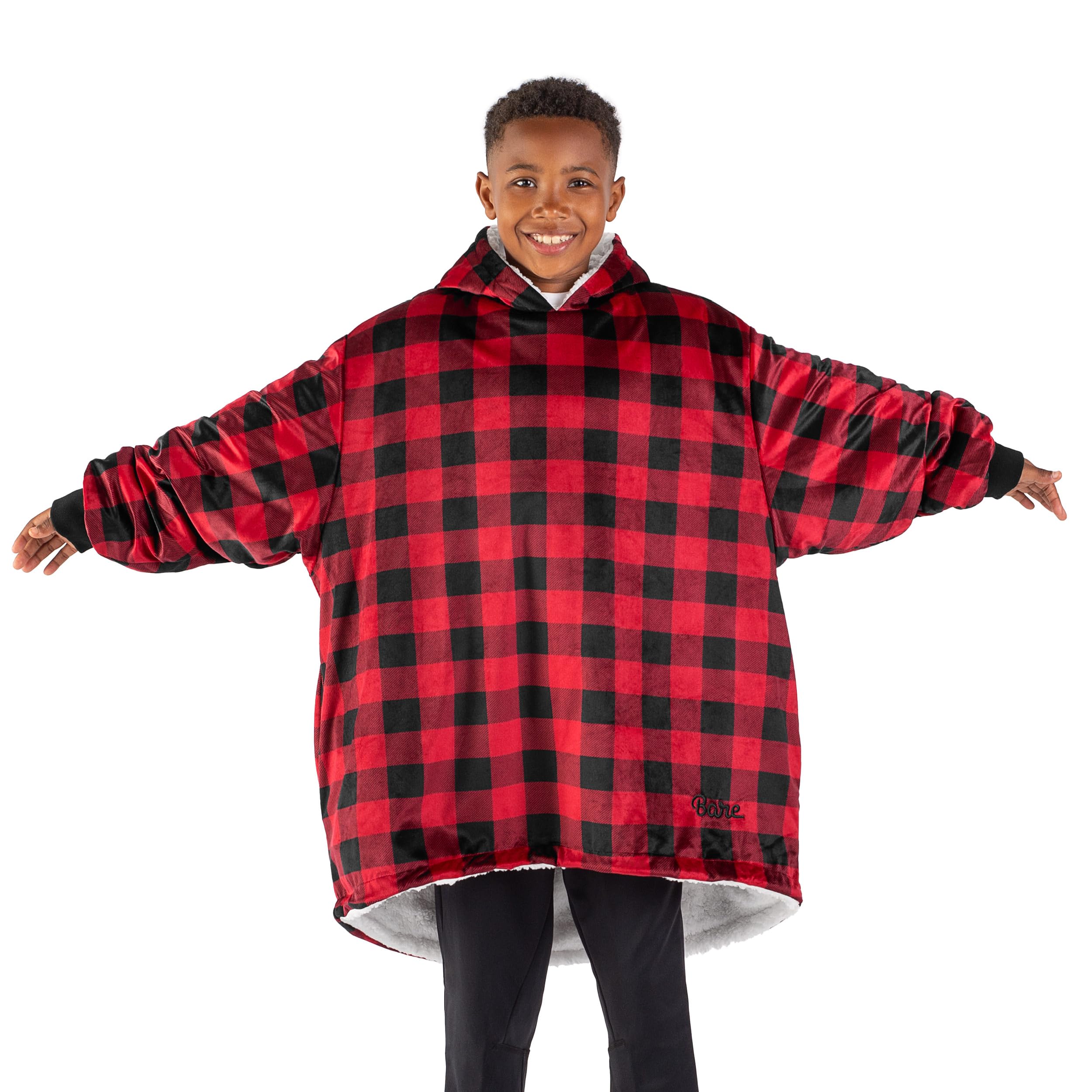 Bare Home Wearable Blanket Hoodie - Soft Plush Sherpa - Warm and Cozy - Oversized Wearable Blanket