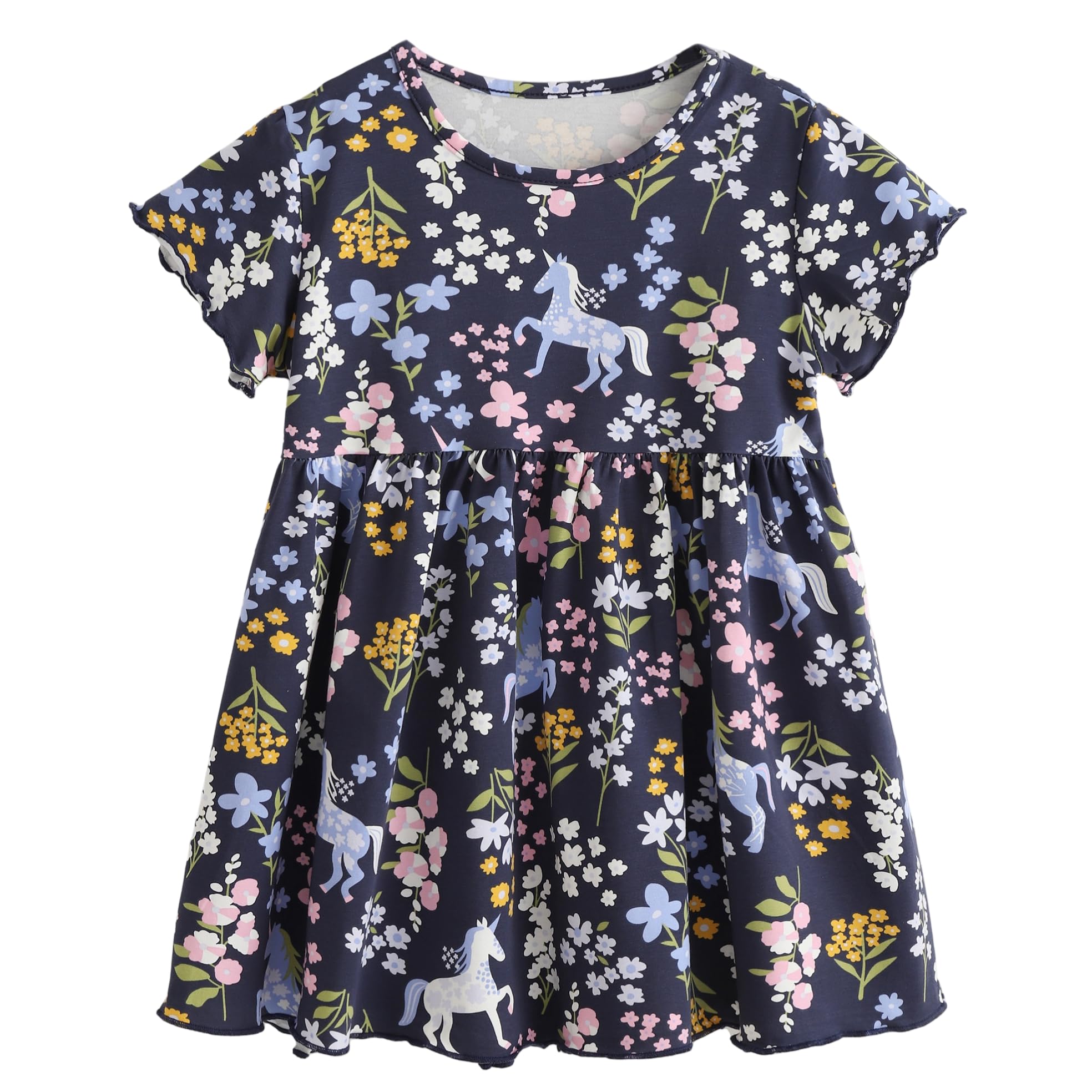 Vestido Niña Unicornio Vestidos Manga Algodón Animal Flores Verano Casual Vestido 2-8 Años — view 8