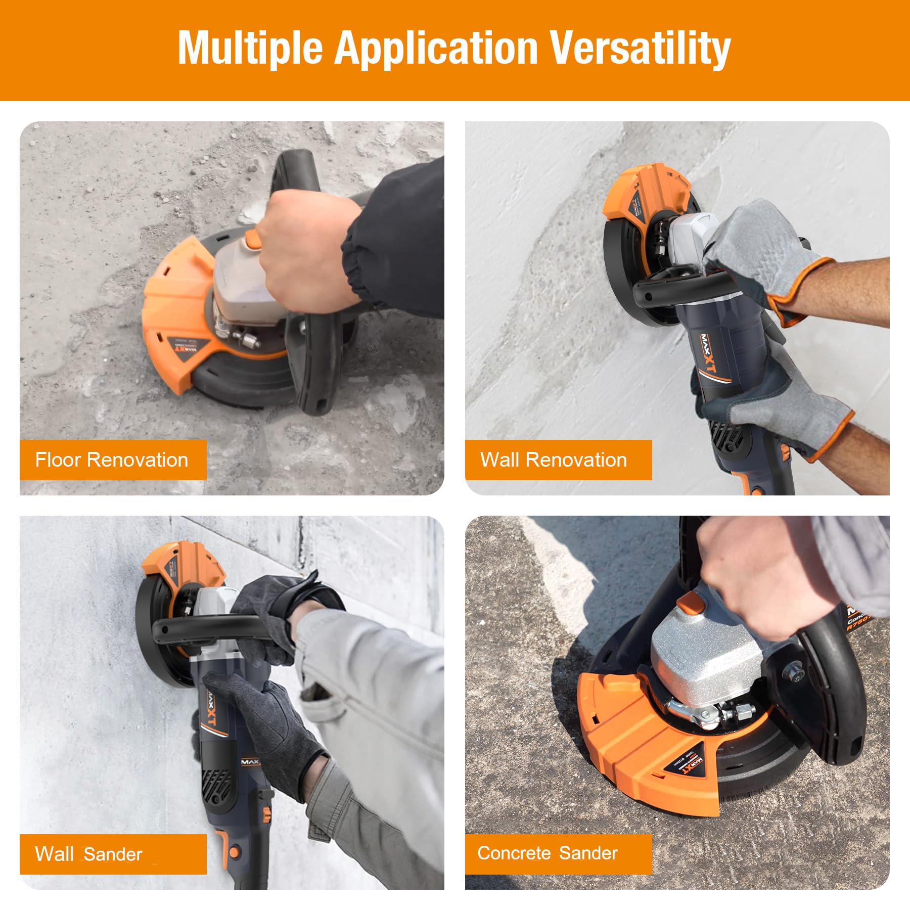 MAXXT Levigatrice per Cemento 1500W – 1000-8500RPM, 7 Velocità Regolabili, Protezione Rimovibile, 2 Dischi Abrasivi al Diamante Inclusi