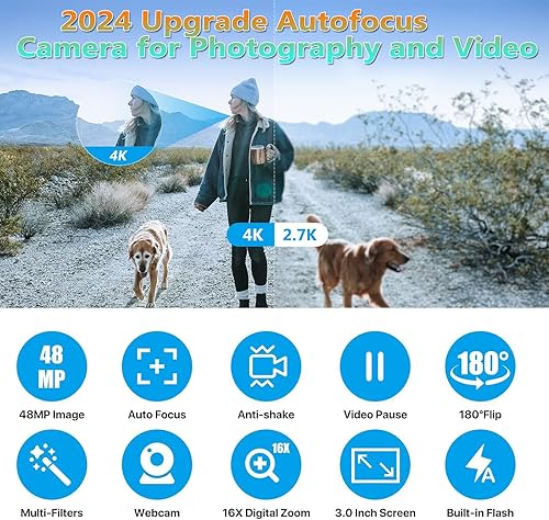 Vista 2 de Cámara digital 4K mejorada para fotografía y video, cámara de vlogging de enfoque automático de 16 x 48 MP para YouTube con tarjeta SD Cámara