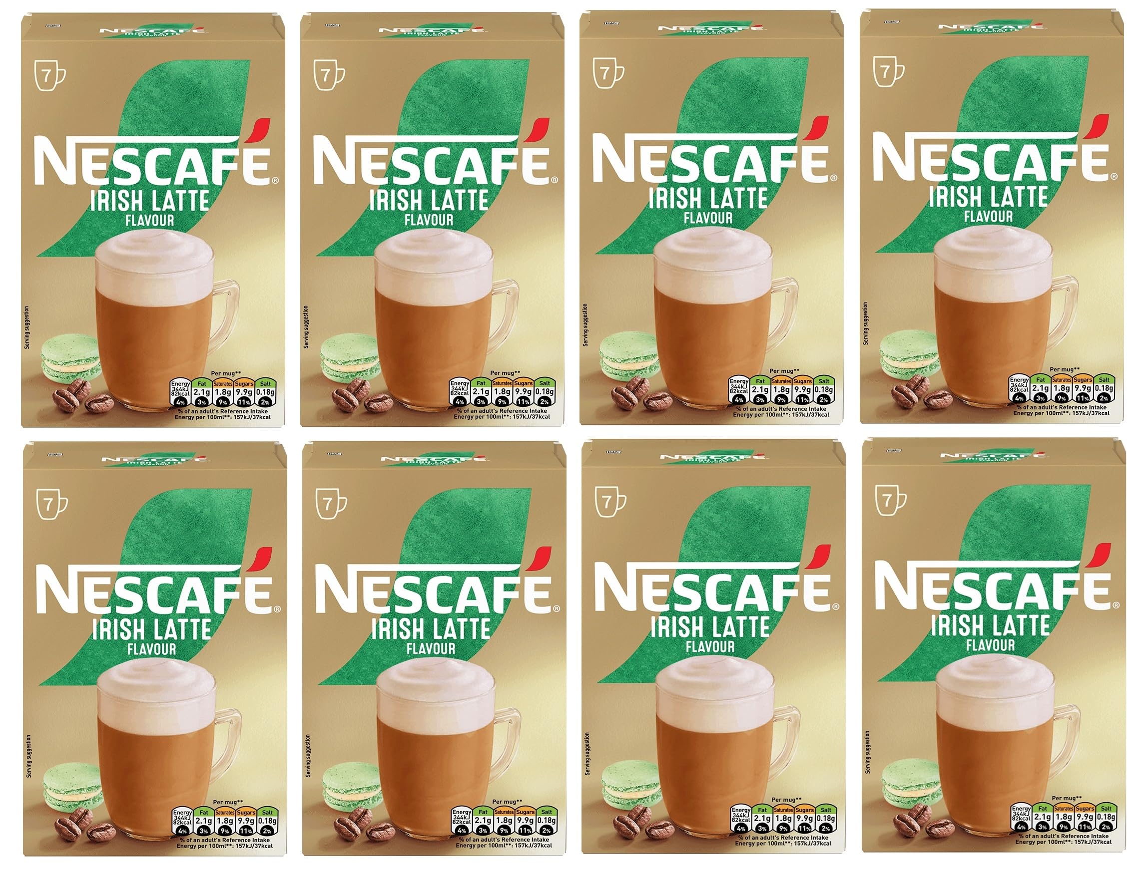 Irish Latte Instant Coffee Sachets, x7 (Pack of 8, Total 56 Sachets) – Creamy Latte with Smooth Irish Flavour