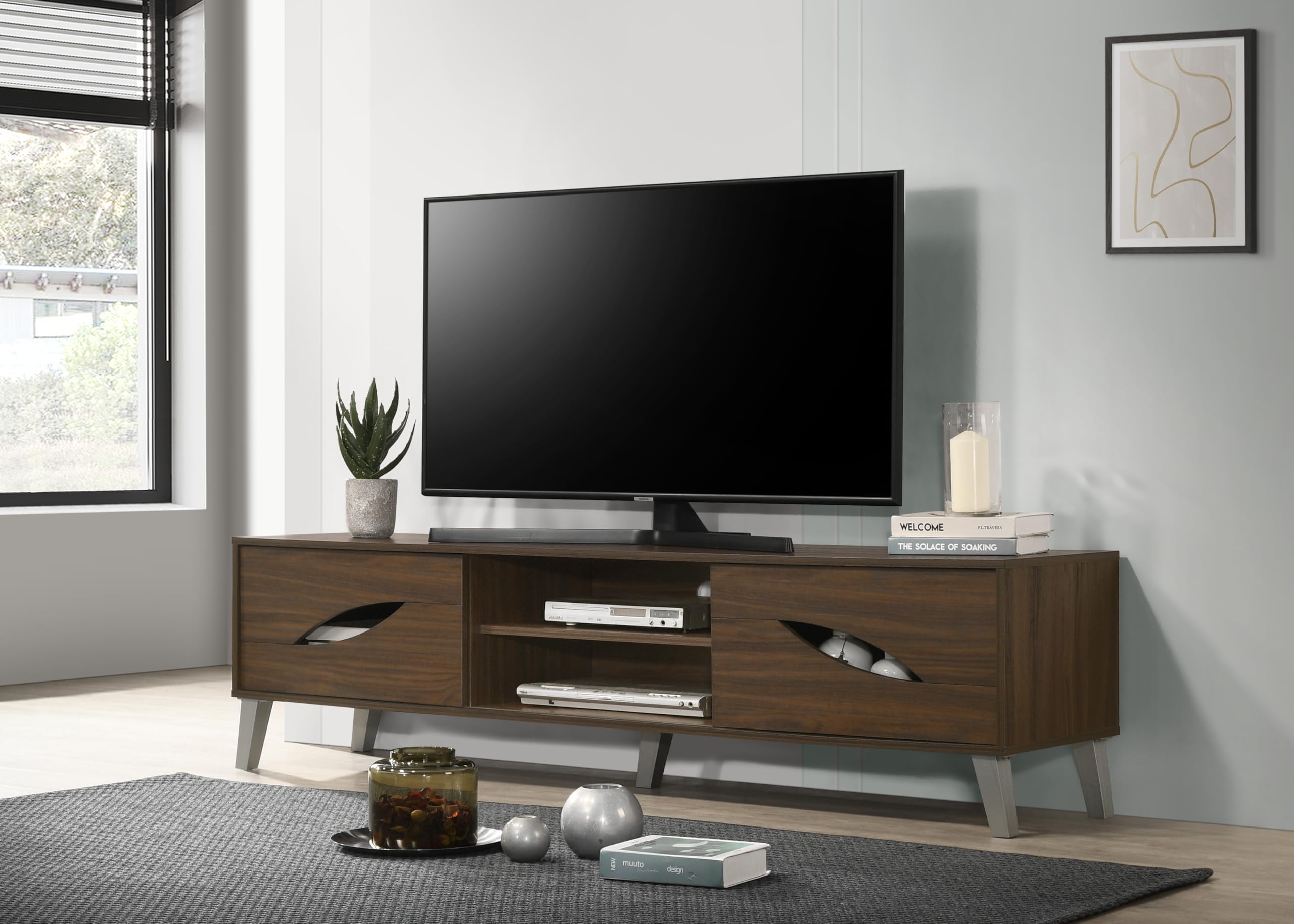 DeckUp Awana-L Engineered Wood TV Unit (Walnut, Matte Finish)