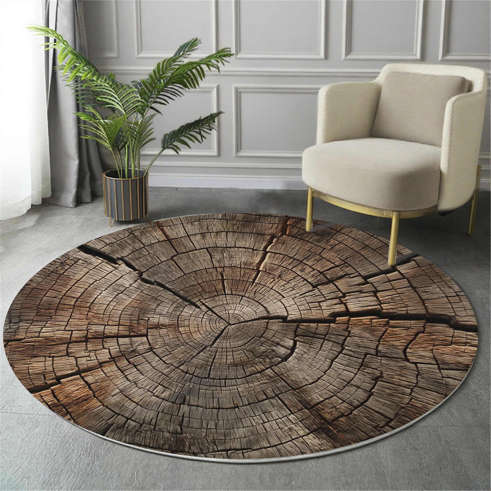Tapis rond 120cm anneaux de croissance pour salon chic