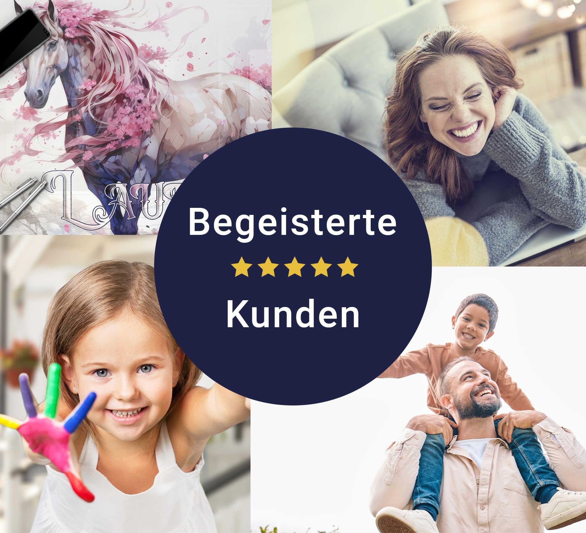 Schreibtischunterlage personalisiert mit Namen | 60 x 40 cm Pferde, Aquarell | wasserfeste Schreibunterlage, abwischbar, glatt | stabiles, hochwertiges Acrylglas, Kinder Kunststoff