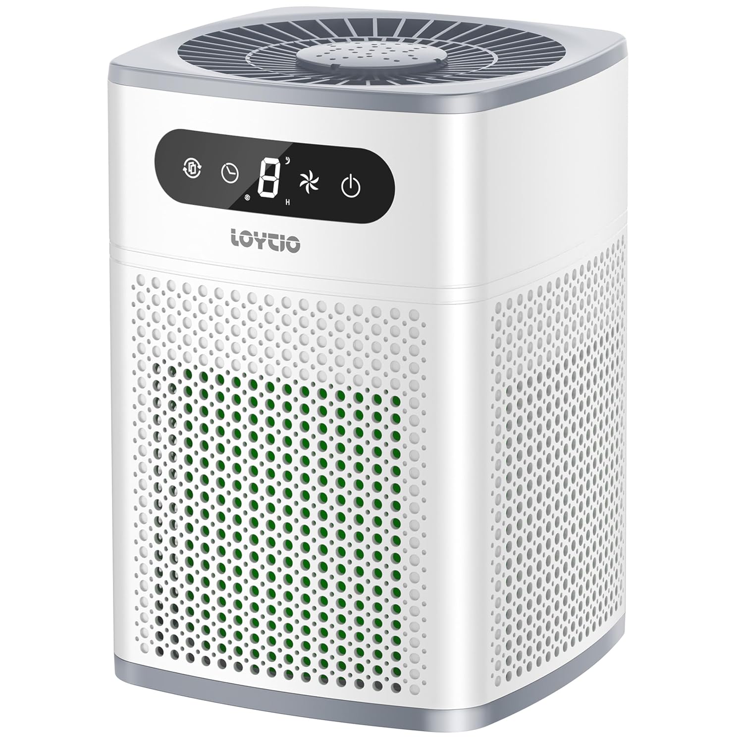Loytio HY1800 Air Purifiers for Bedroom, H13 True HEPA Filter for Home large Room, Air Filter with Sleep Model, 24db Filtration System, 360° Air Intake for Pet Dander Dust Pollen Smoke Allergy, White