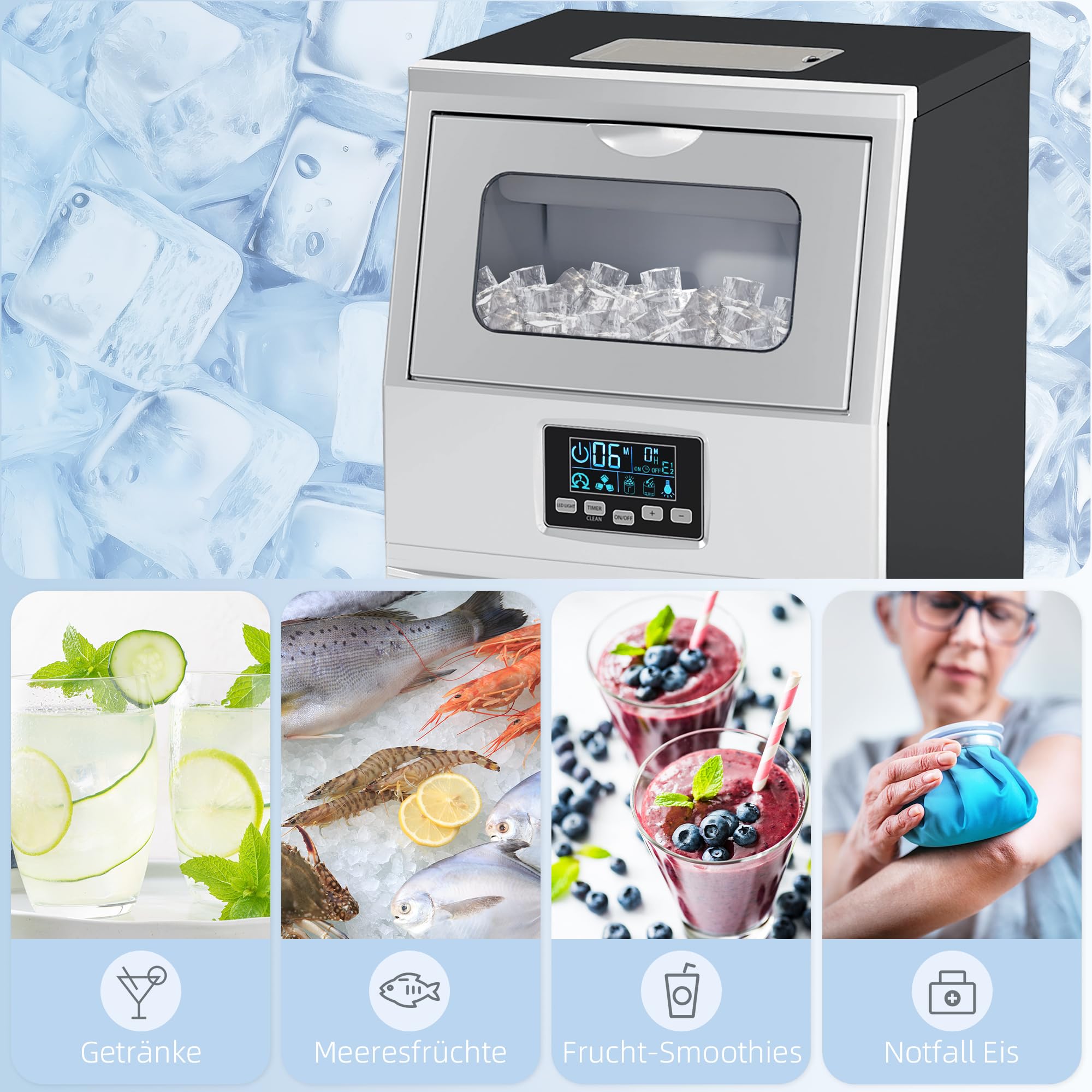 HOMCOM Kommerzielle Eiswürfelmaschine 30kg/24H Eismaschine mit digitaler Steuerung, Eisportionierer, selbstreinigend Ice Maker Machine aus Edelstahl für Büro, Restaurant, Bar, Café