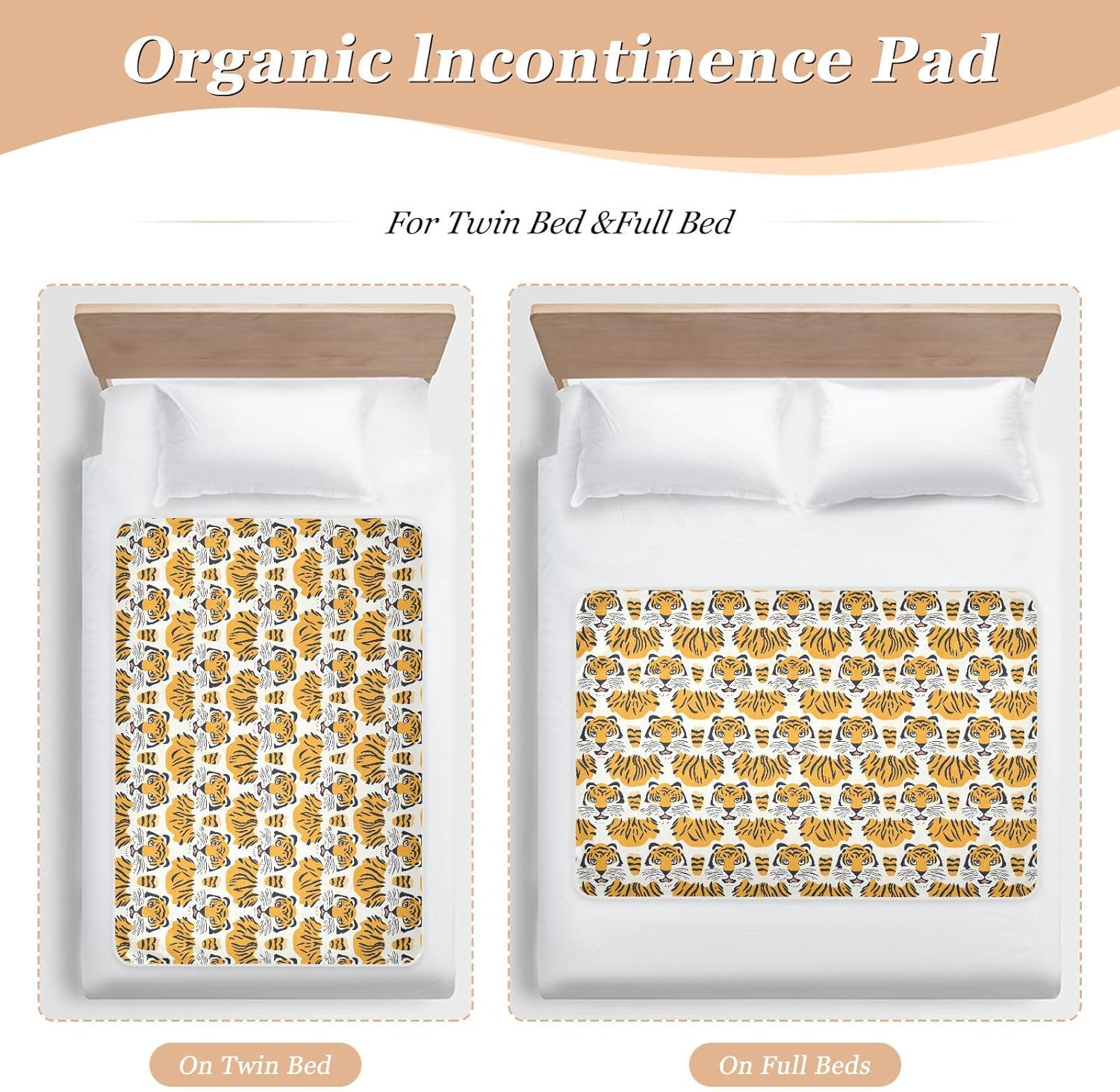 Cartoon Cute Tigers Yellow Extra Large Resuable Toddler Mattress Pads Soft Absorbent Toddler Bed Pee Pads Machine Washable Toddler Bedding Products for Baby Toddler Children , 52" L x 34" W