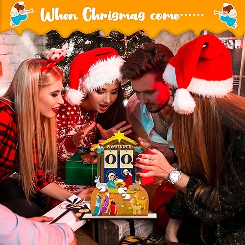 Miniatura 7 de Calendario de Adviento de Navidad, calendario de cuenta regresiva de madera, bloques de escritorio de madera, calendario de Navidad para niños,