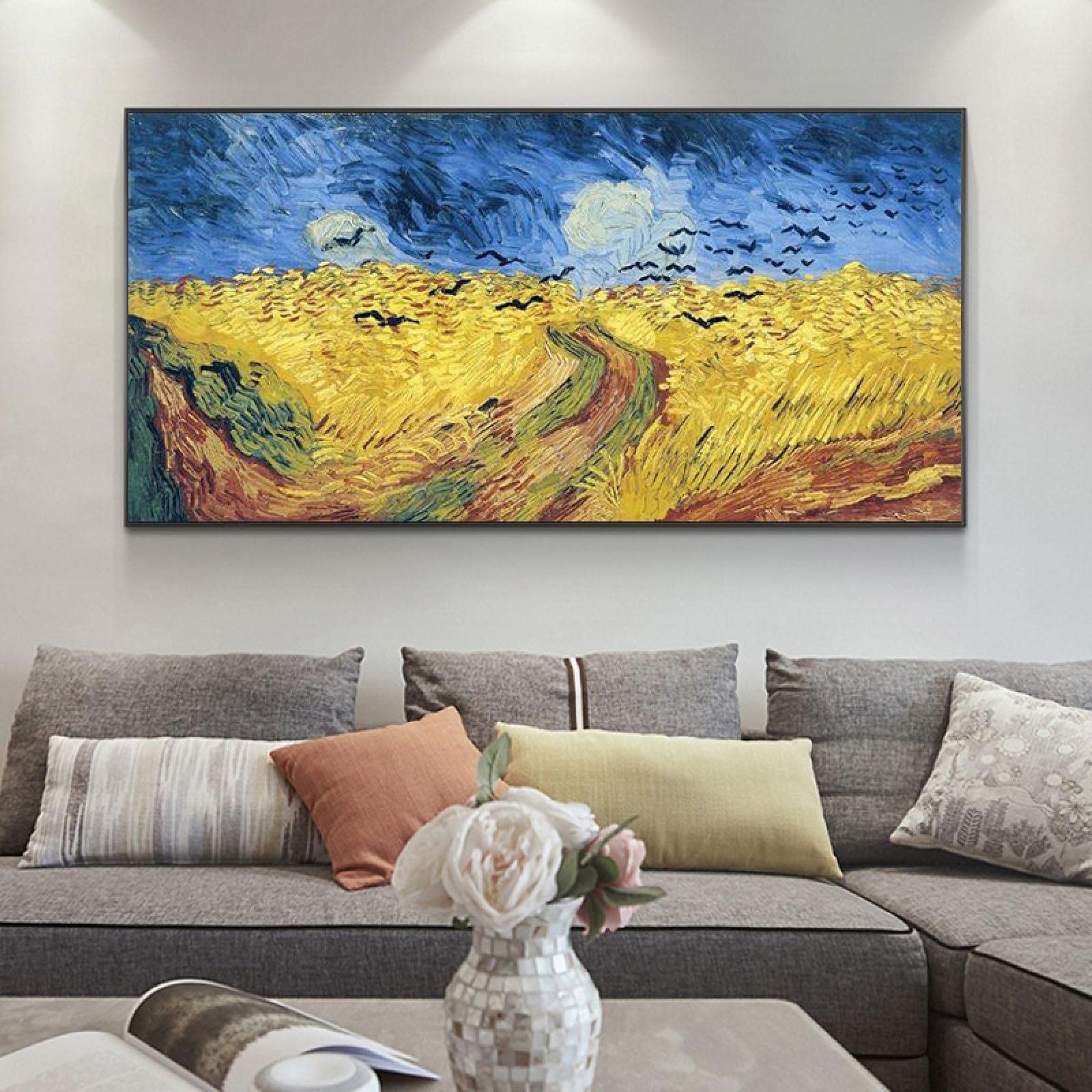 Decoración abstracta del dormitorio Campos de trigo de Van Gogh Pintura en lienzo Arte de la pared Carteles nórdicos e impresiones Cuadros de pared 60x120cm (24x47in) con marco