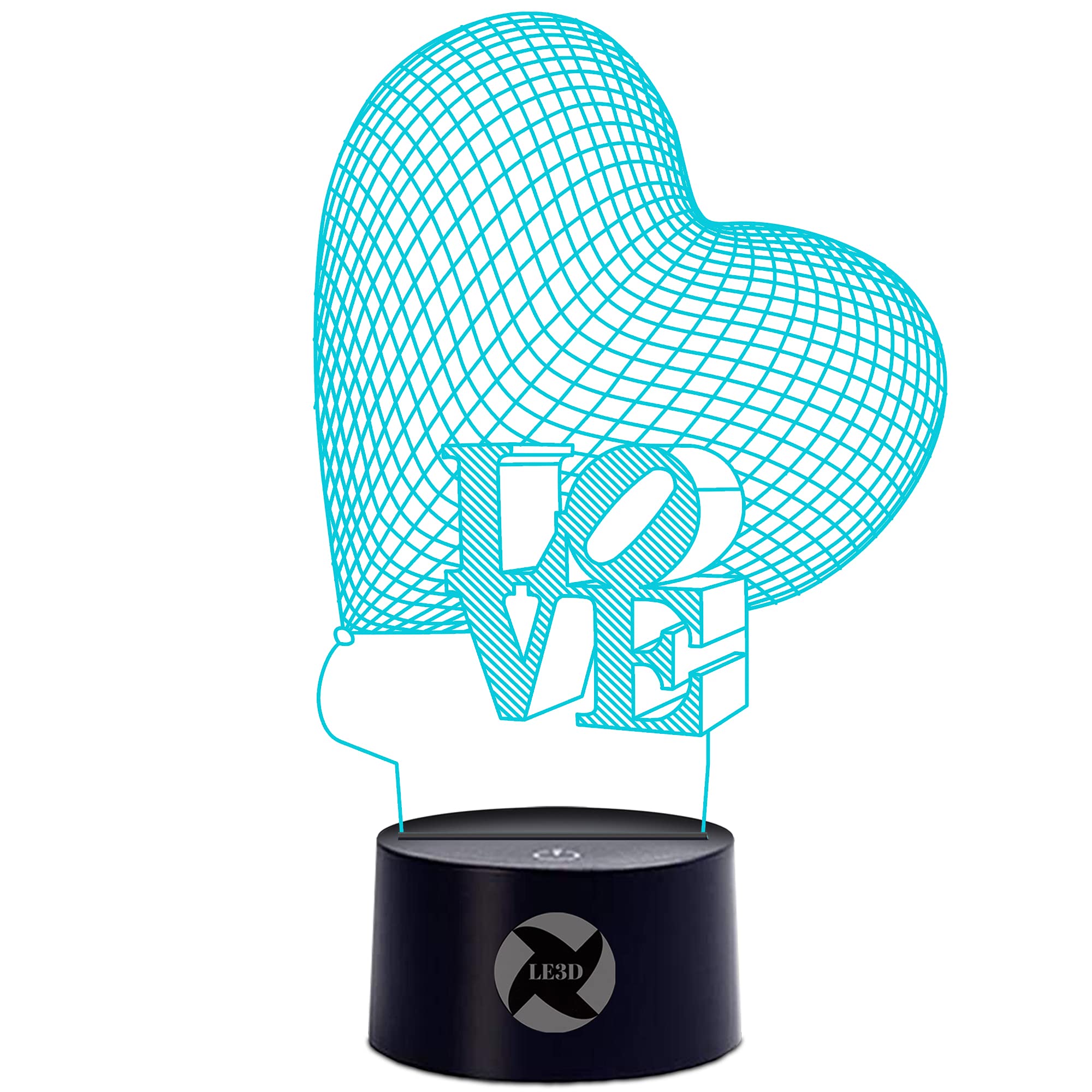 3D Optical Illusion Night Light - 7 LED Color Changing Lamp - Cool Soft Light Safe for Kids - Creates Great Dreams - Big Heart Love