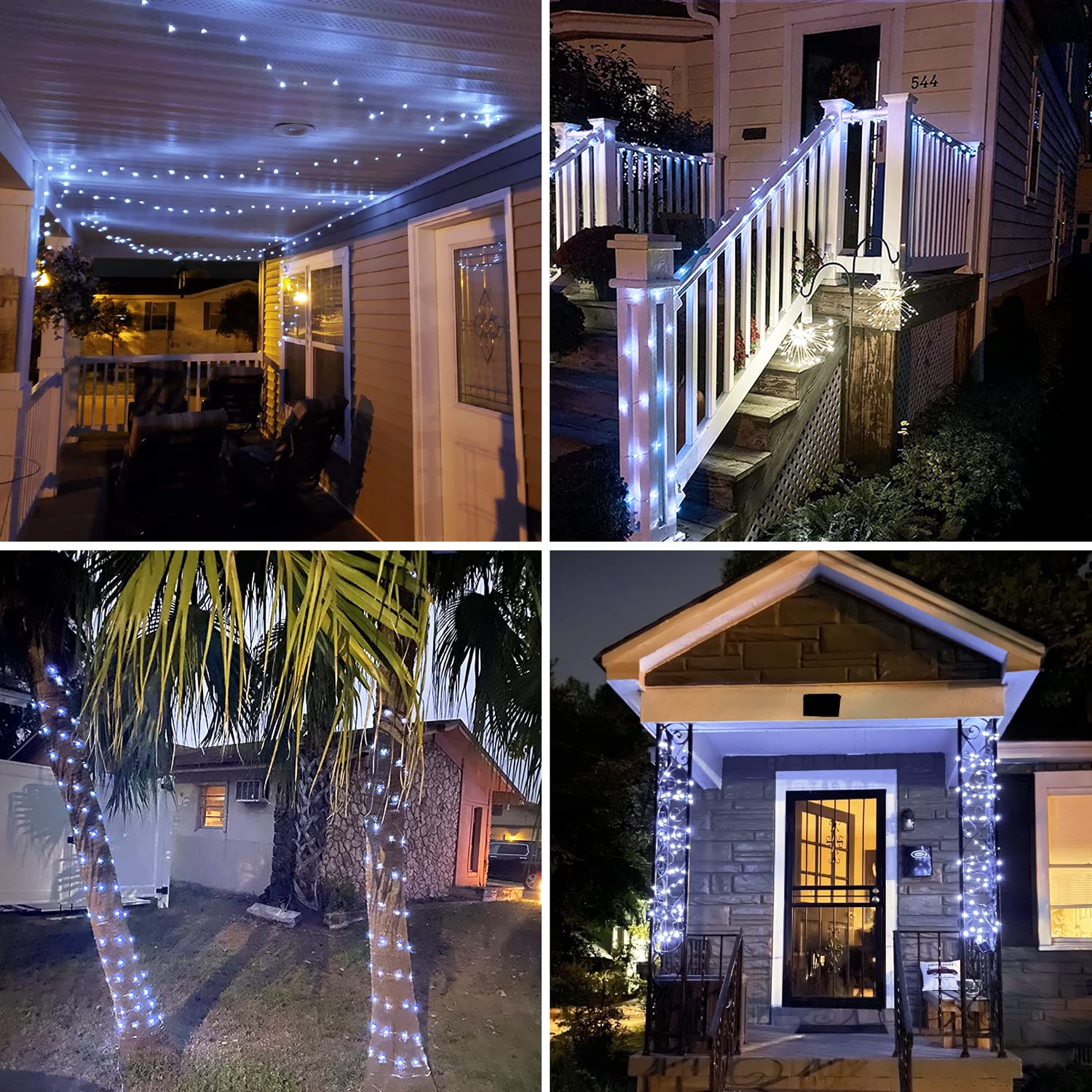 JMEXSUSS Lot de 2 guirlandes lumineuses blanches à piles, 20,1 m, 200 LED avec télécommande, 8 modes