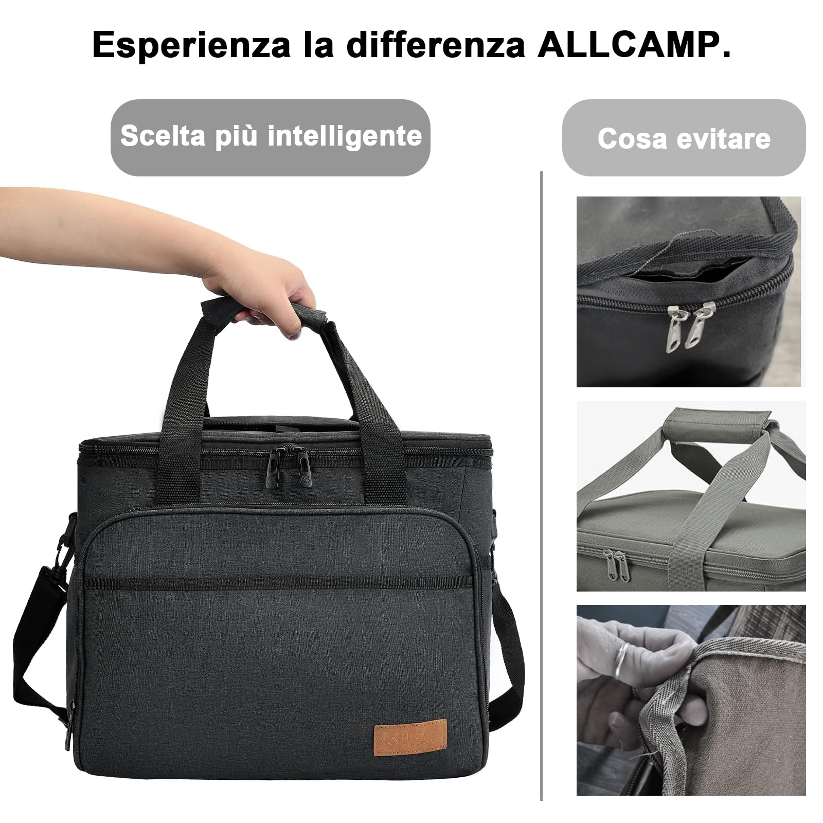 ALLCAMP Borsa Termica Pieghevole 30 L 2 Panetti Refrigeranti,nero | Fino a 24 ore di fresco, apertura, fodera impermeabile termosaldata, supporti laterali pieghevoli, facile da pulire